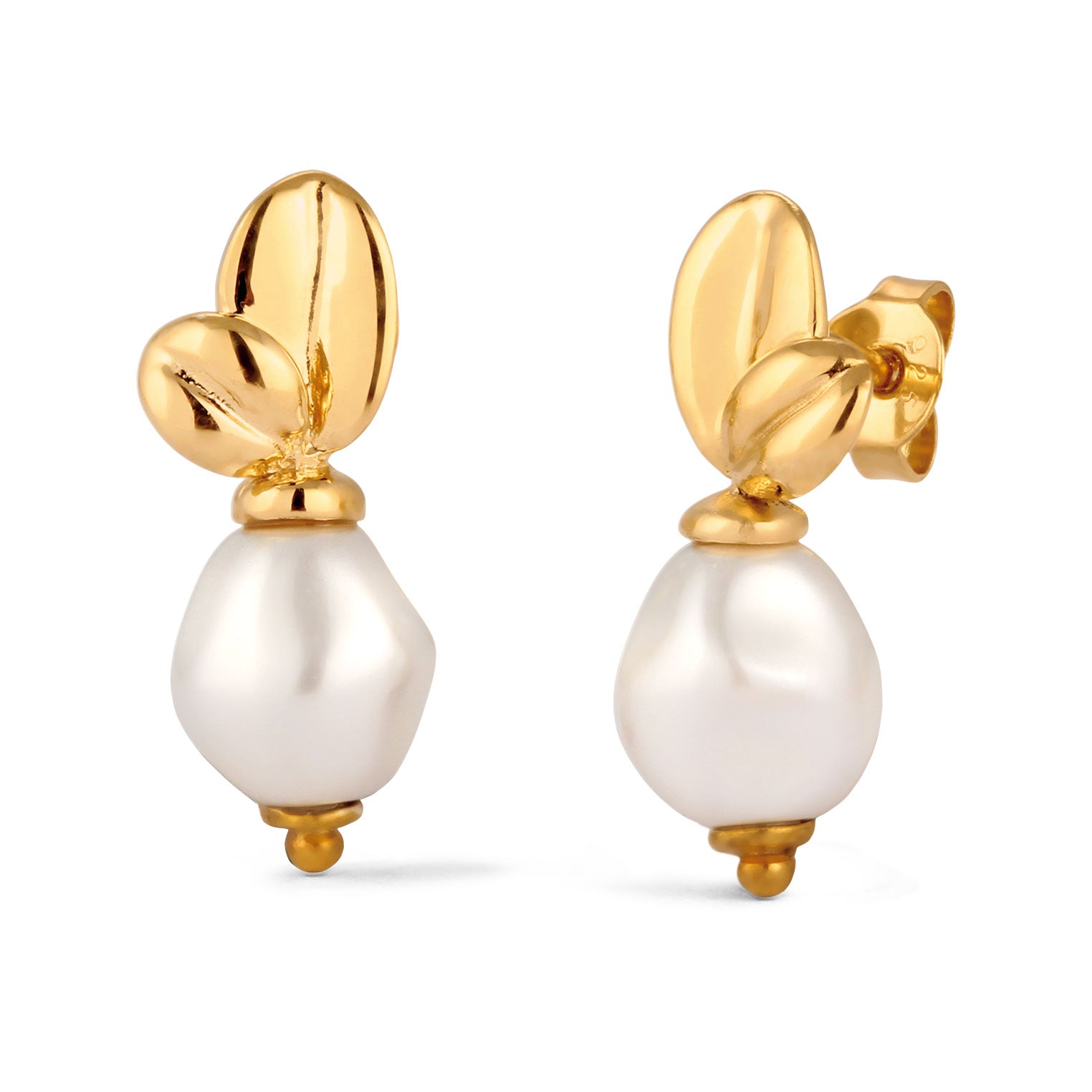Gold - Elli PREMIUM | Ohrstecker Blume | Synthetische Perle (Weiß) | 925 Sterling Silber vergoldet