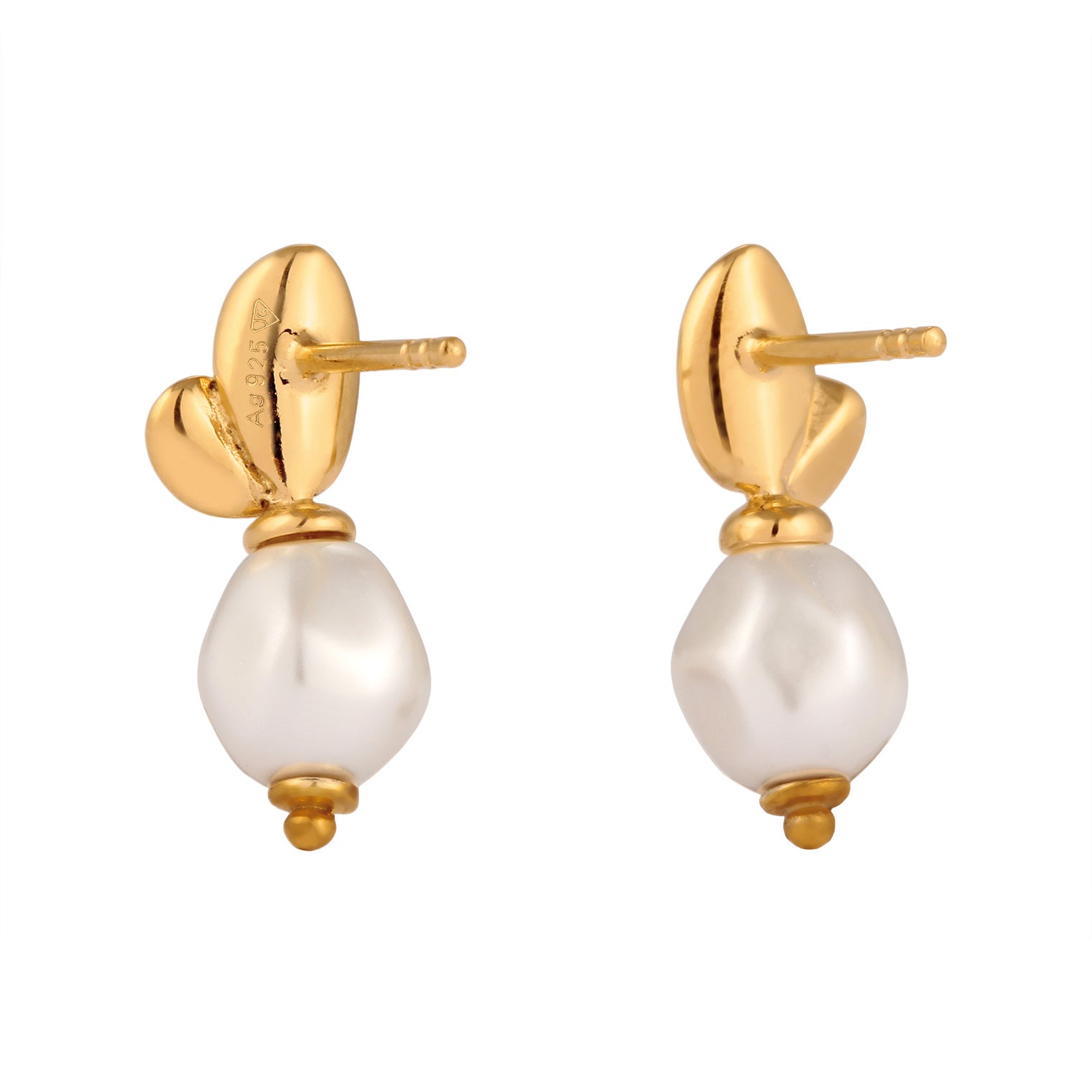 Gold - Elli PREMIUM | Ohrstecker Blume | Synthetische Perle (Weiß) | 925 Sterling Silber vergoldet