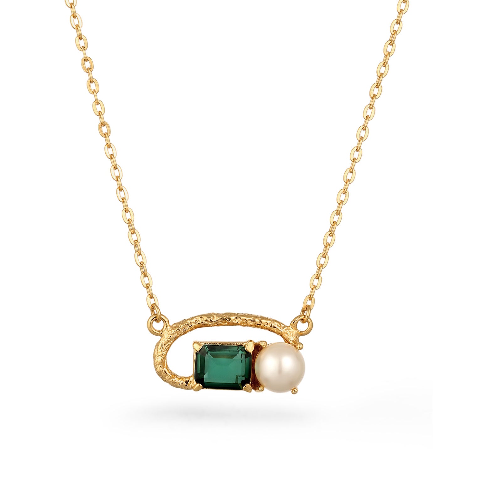 Gold - Elli PREMIUM | Halskette | Quarz (Grün) & Süßwasserperle | 925 Sterling Silber vergoldet