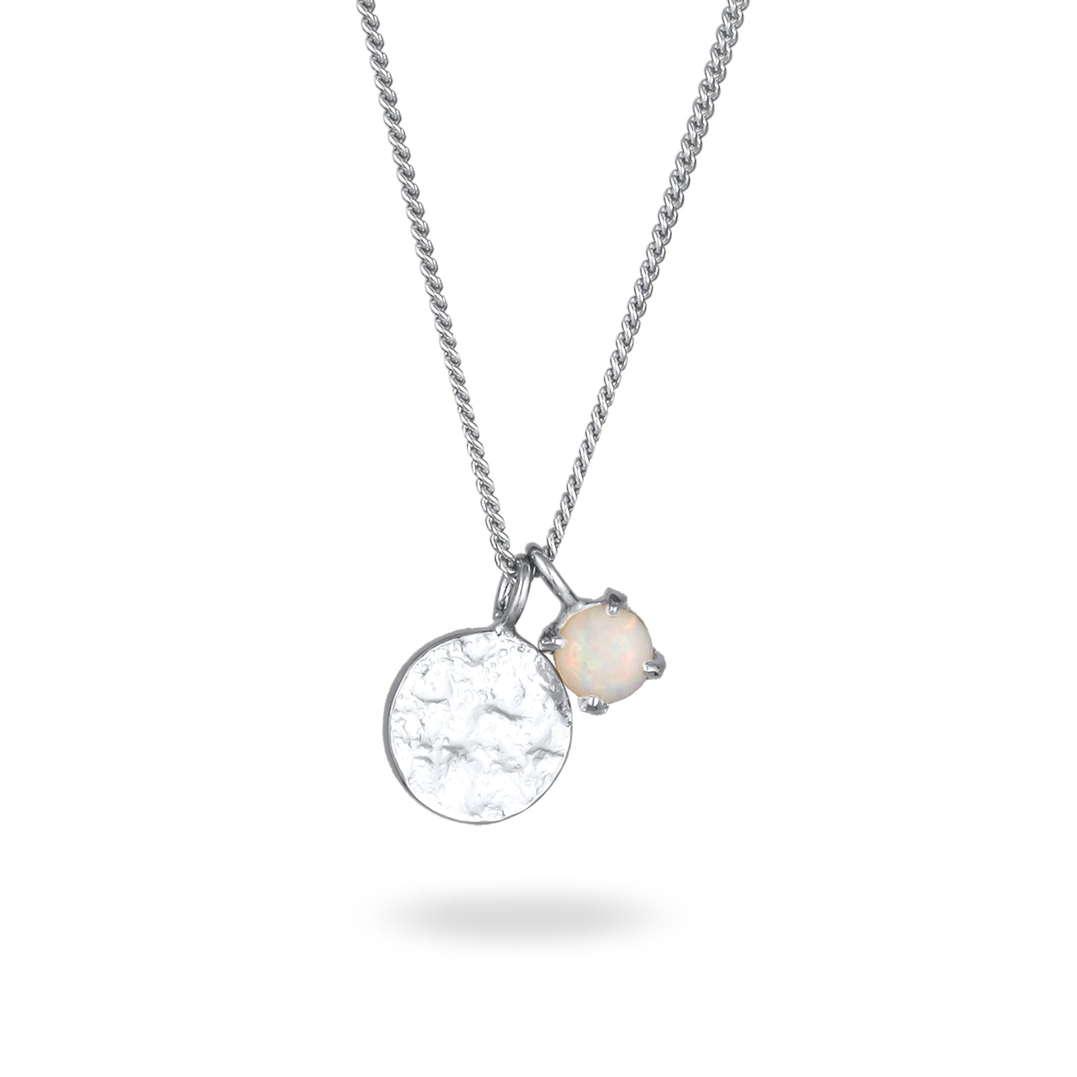Silber - Elli | Halskette Plättchen | Synthetischer Opal (Weiß) | 925 Sterling Silber
