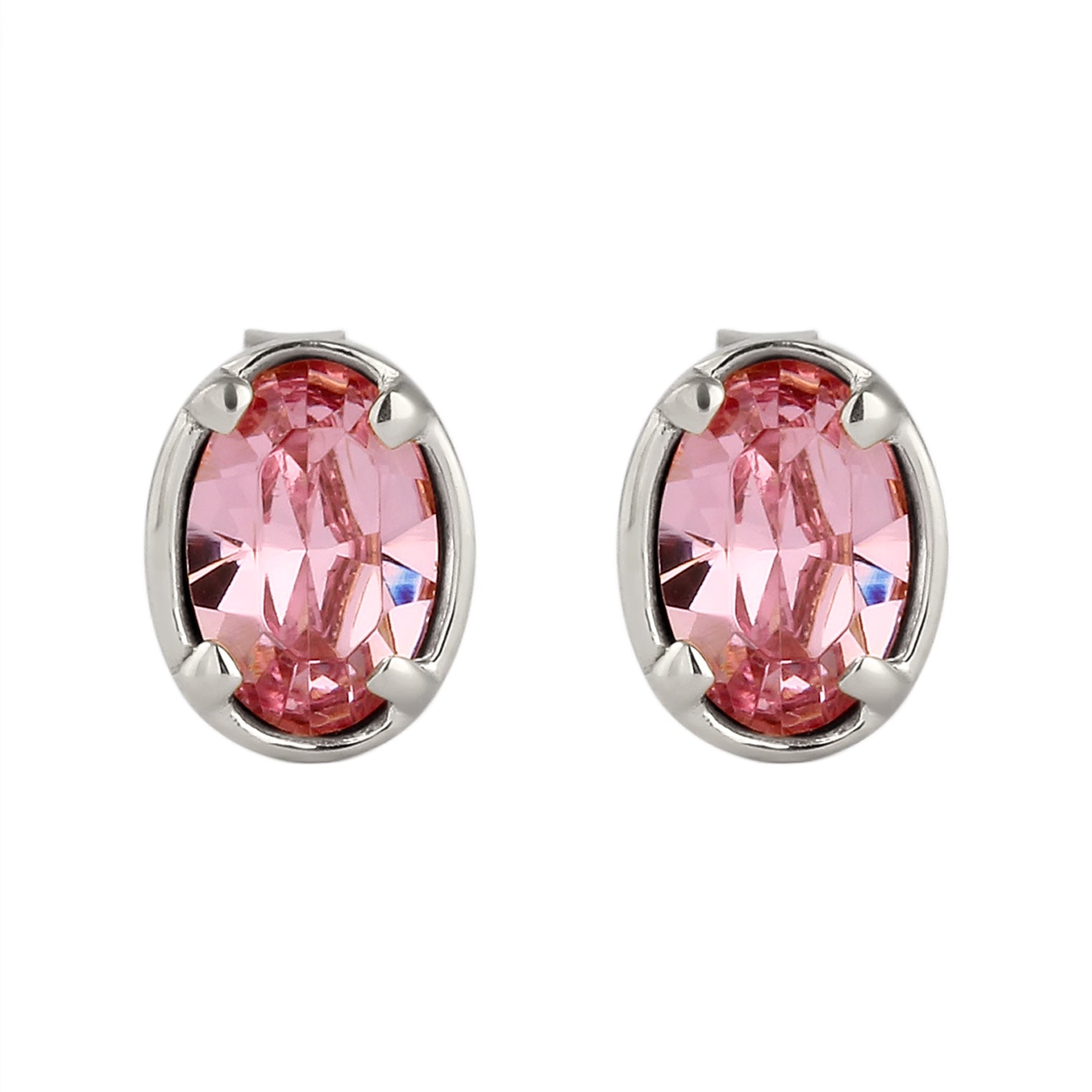 Silber - Elli | Ohrstecker Oval | Mit Kristallen von Swarovski® (Pink) | 925 Sterling Silber