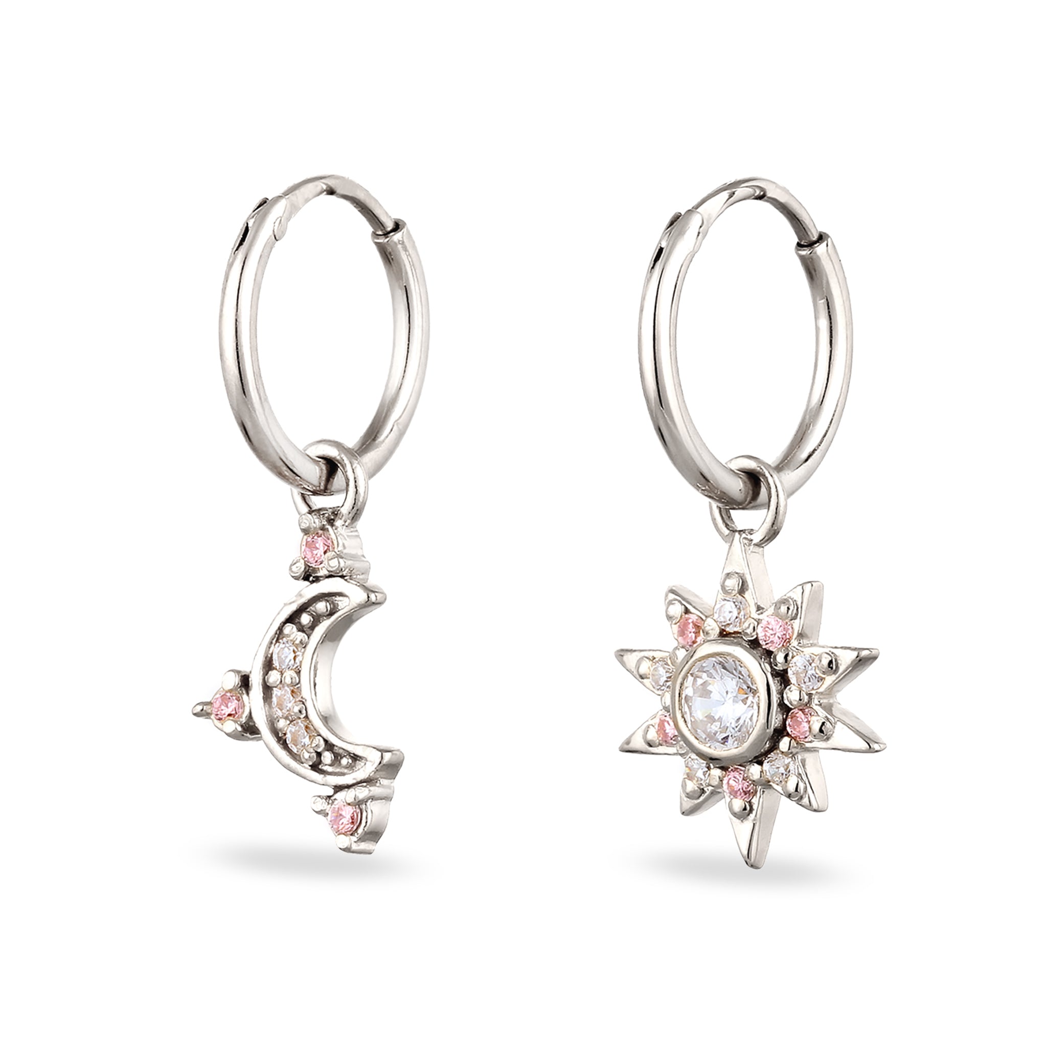 Silber - Elli | Creolen Sonne | Zirkonia (Weiß,Pink) | 925 Sterling Silber