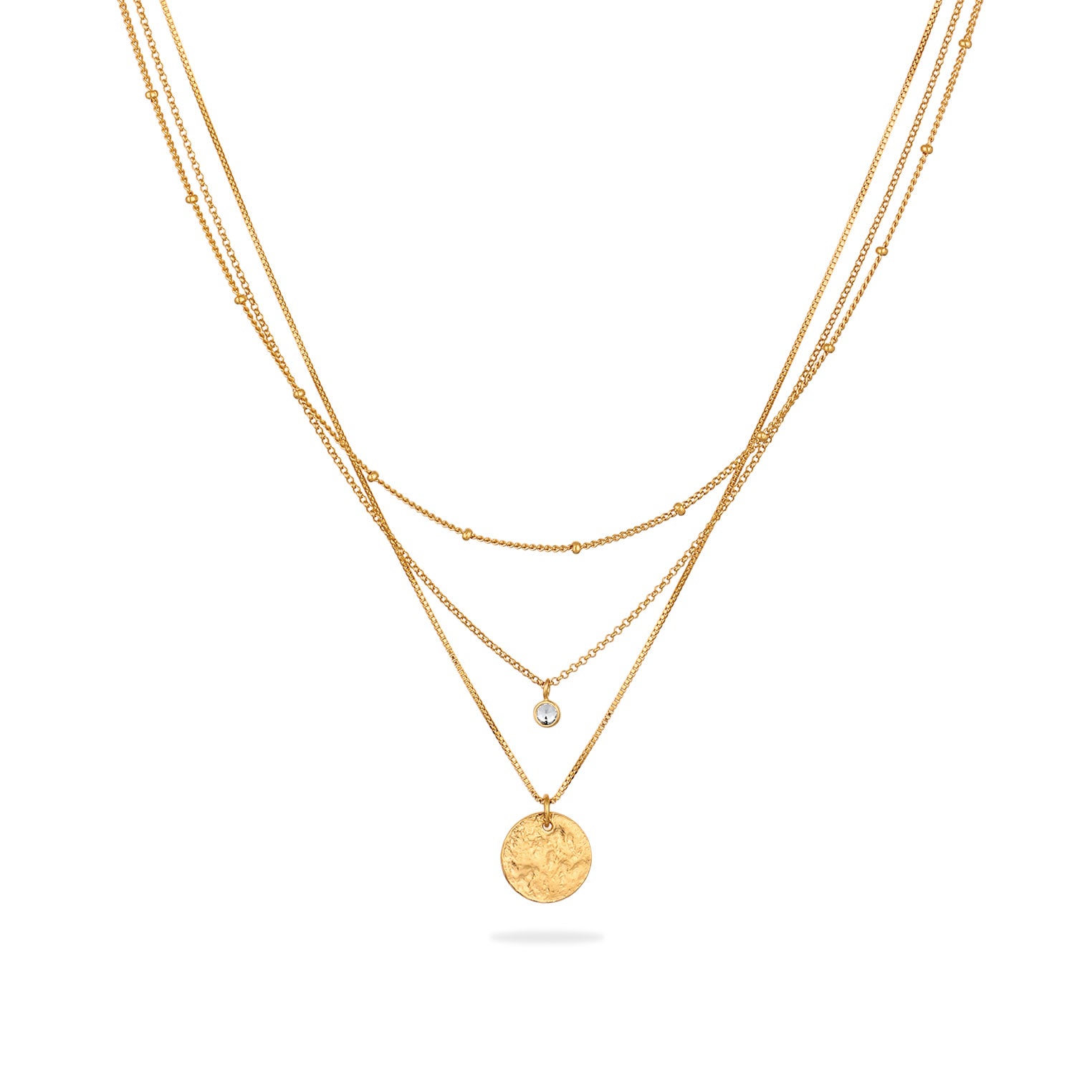 Gold - Elli | Layerkette Plättchen | Mit Kristallen von Swarovski® (Weiß) | 925 Sterling Silber vergoldet