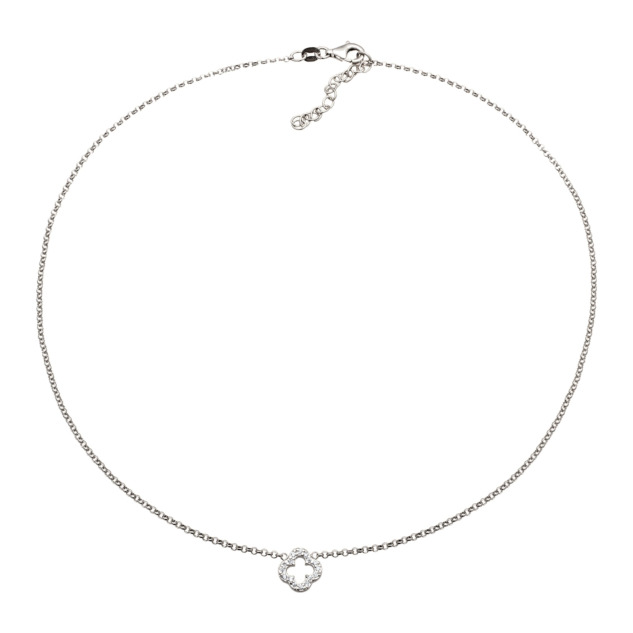 Silber - Elli | Halskette Kleeblatt | Zirkonia (Weiß) | 925 Sterling Silber