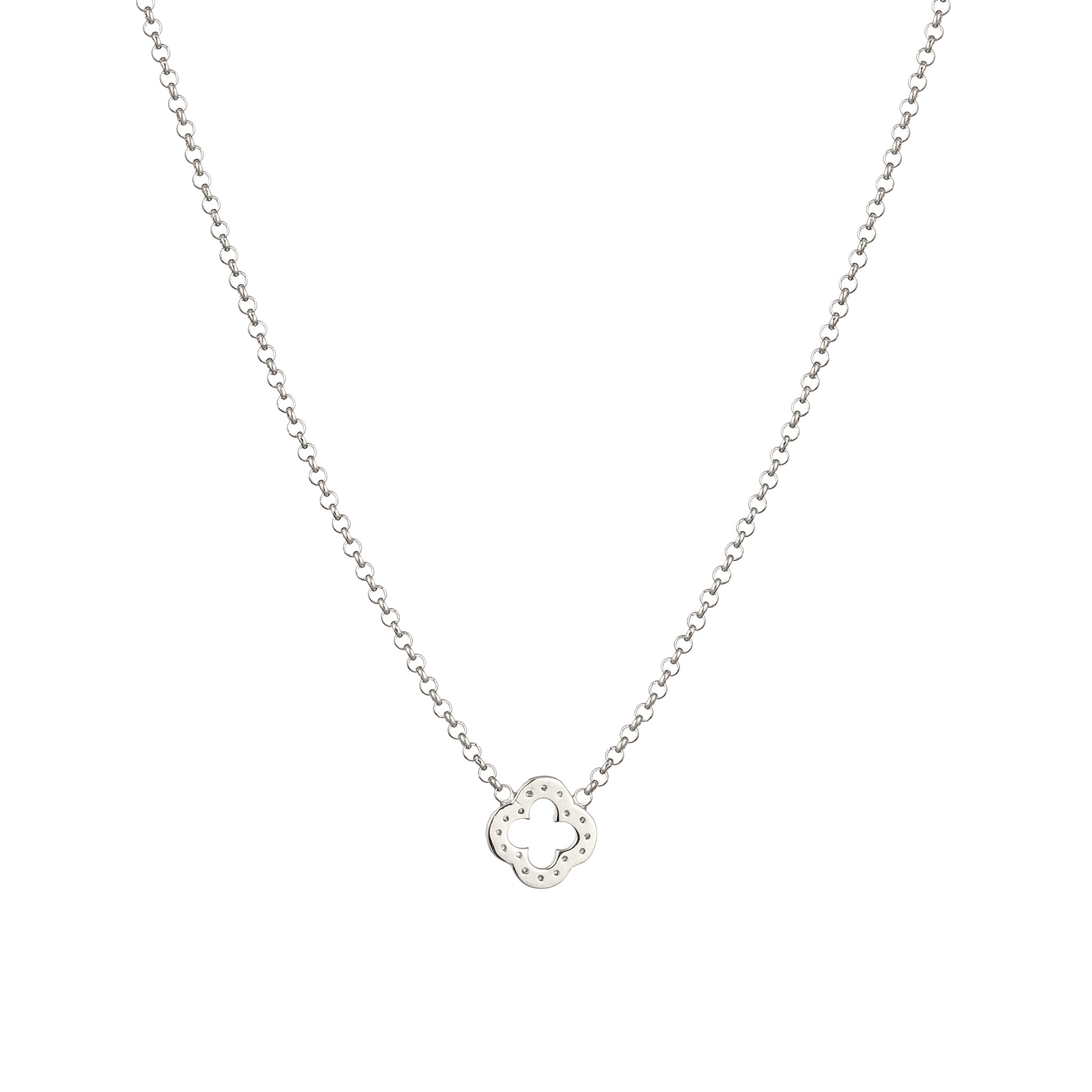 Silber - Elli | Halskette Kleeblatt | Zirkonia (Weiß) | 925 Sterling Silber