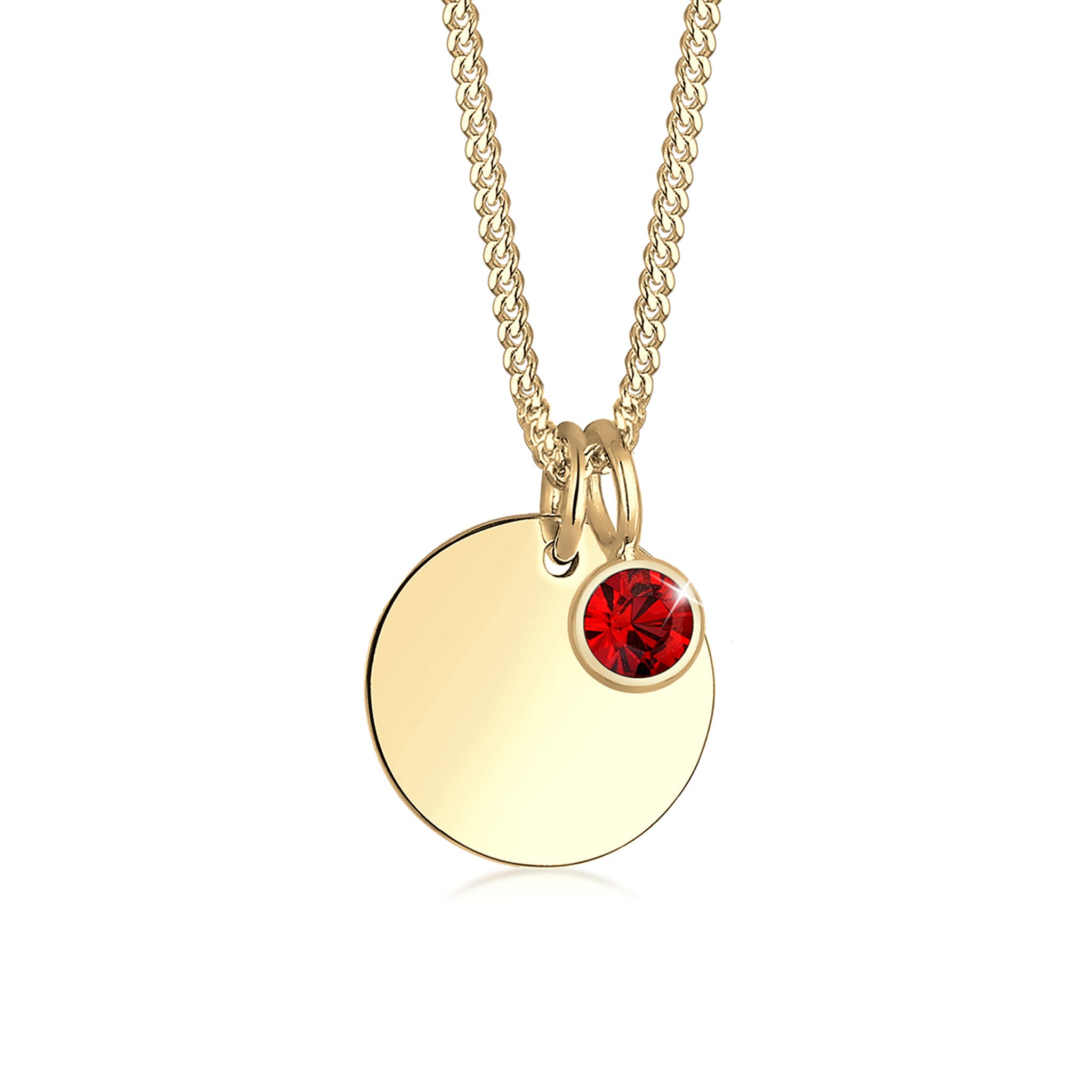 Rot - Elli | Halskette Gravur Platte | Kristall (Dunkelrot) | 925 Sterling Silber vergoldet