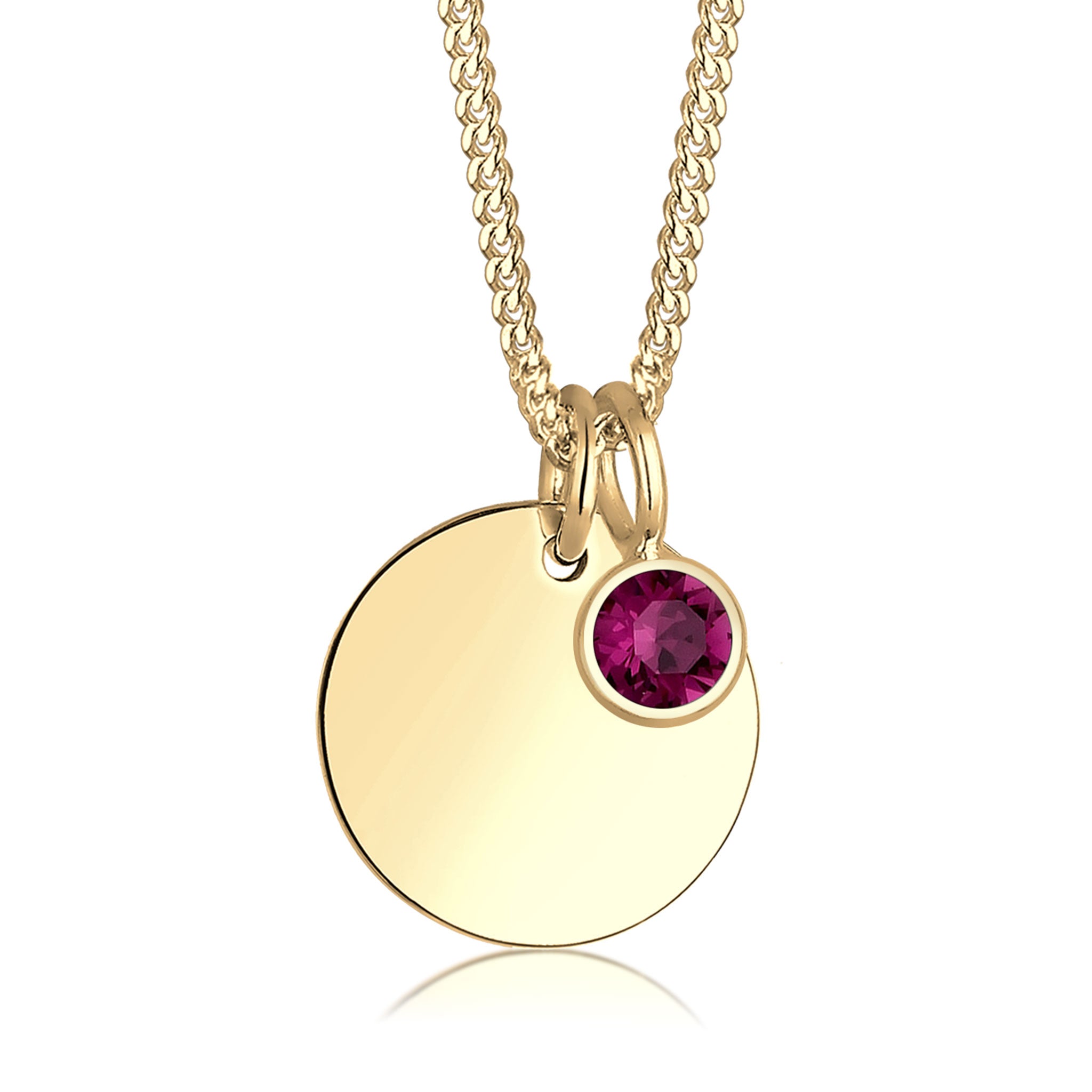 Lila - Elli | Halskette Gravur Platte | Geburtsstein Kristall (Violett) | 925 Sterling Silber vergoldet