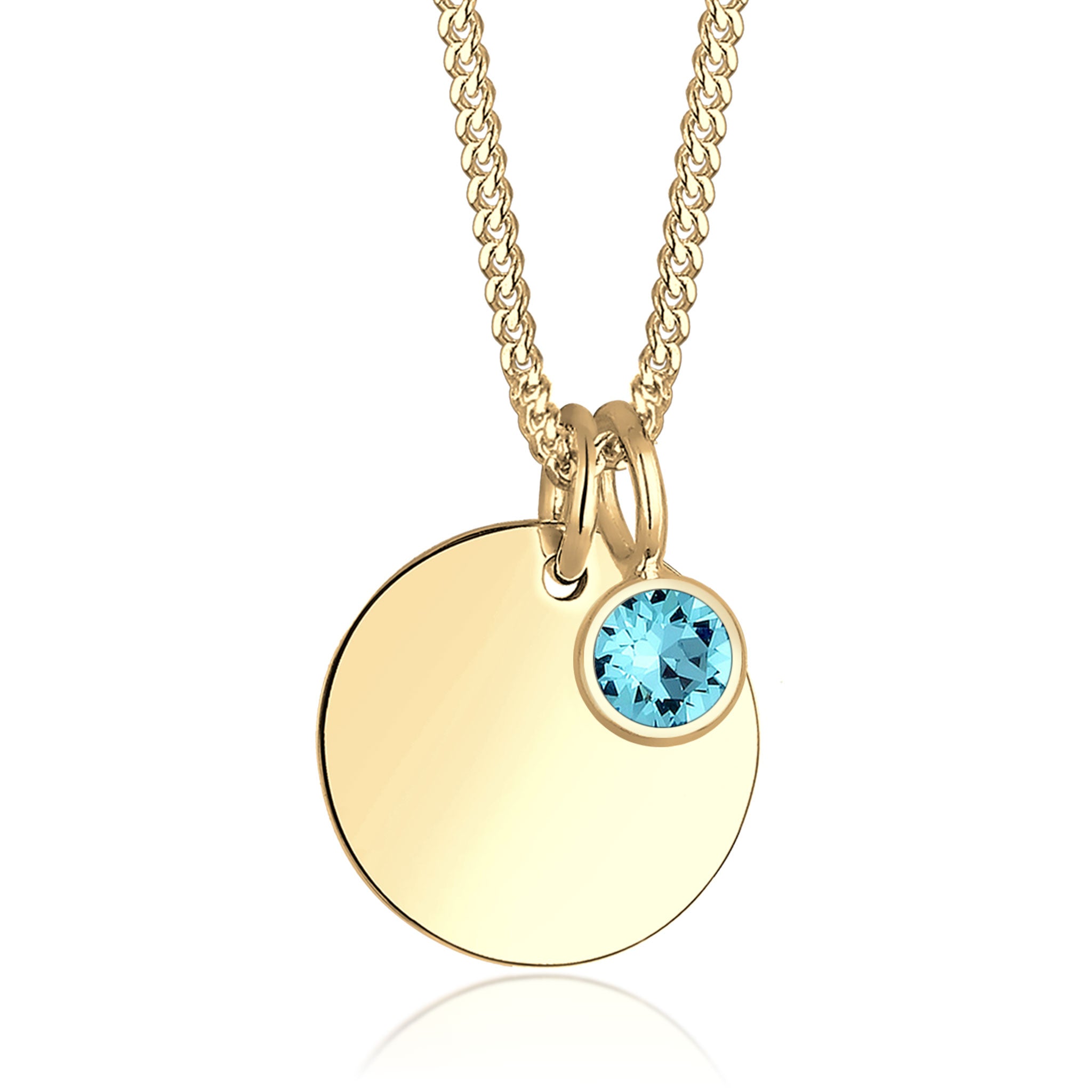 Türkis - Elli | Halskette Gravur Geburtsstein | Mit Kristallen von Swarovski® (Hellblau) | 925 Sterling Silber vergoldet