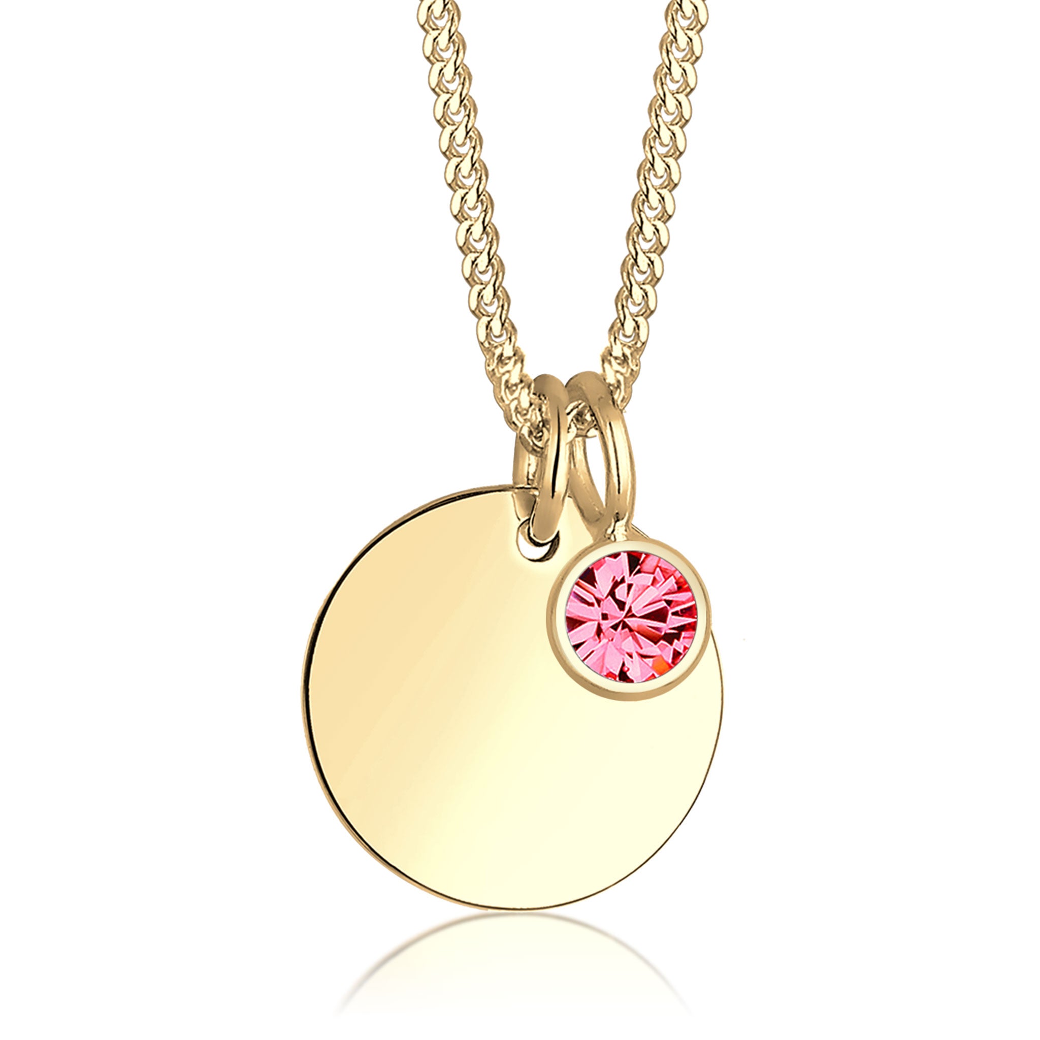 Pink - Elli | Halskette Gravur Platte | Geburtsstein Kristall (Rosa) | 925 Sterling Silber vergoldet