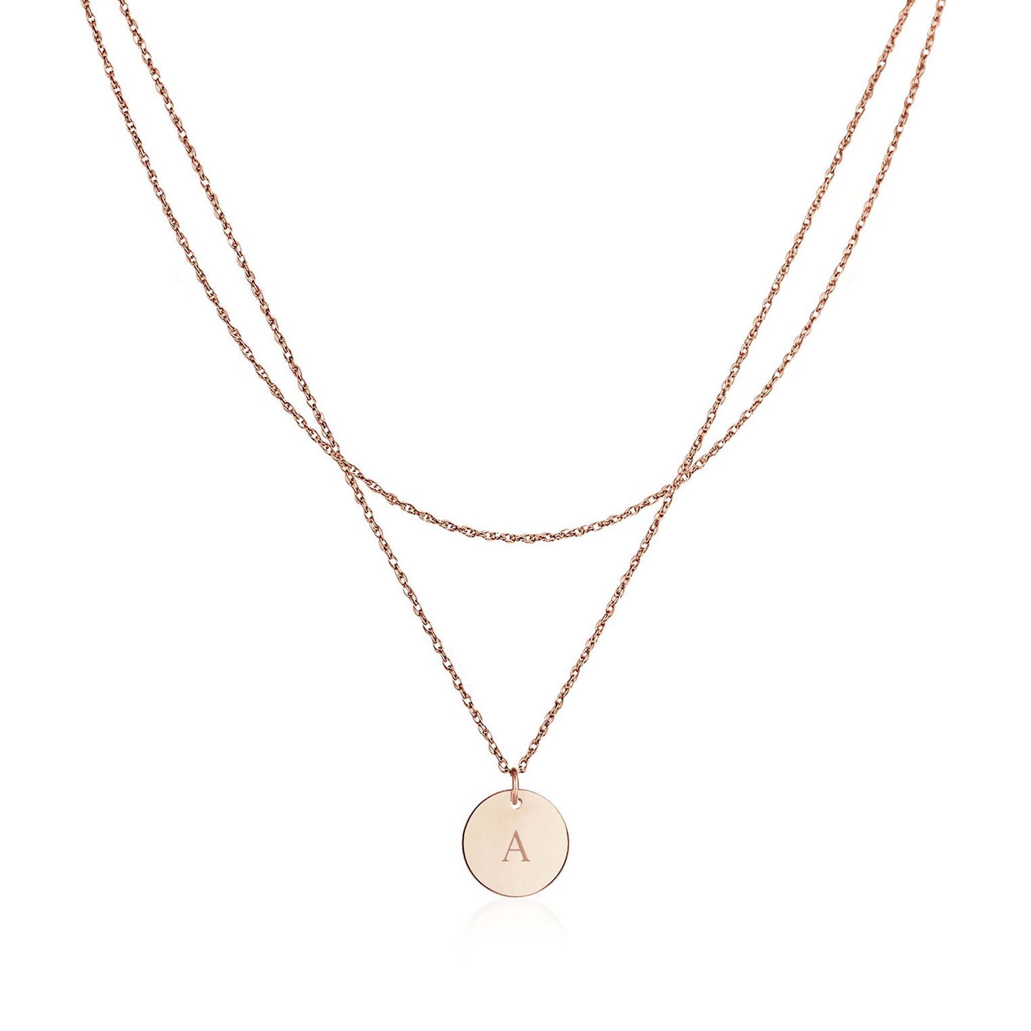 Roségold - Elli | Layer-Halskette | Gravur Plättchen | 925er Sterling Silber rose-vergoldet