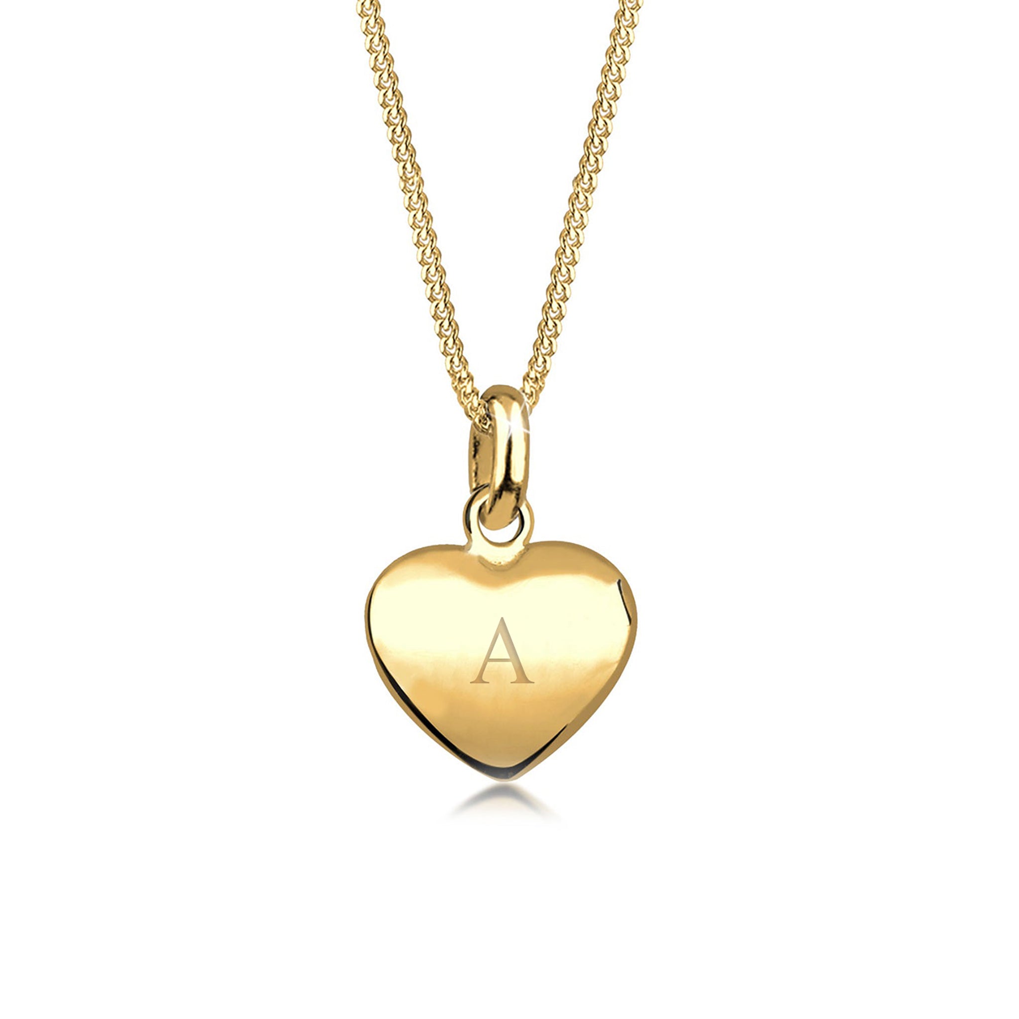 Gold - Elli | Halskette | Gravur Herz Anhänger | 925 Sterling Silber vergoldet