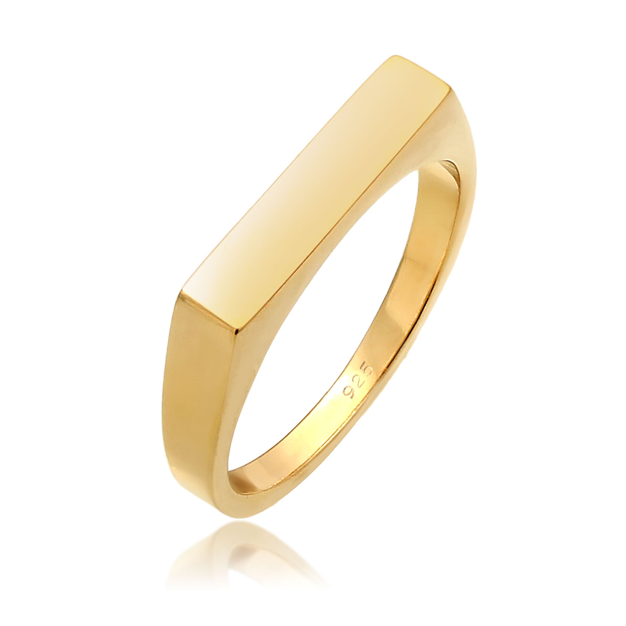 Gold - Elli | Siegelring Filigran | Gravur Platte | 925 Sterling Silber vergoldet