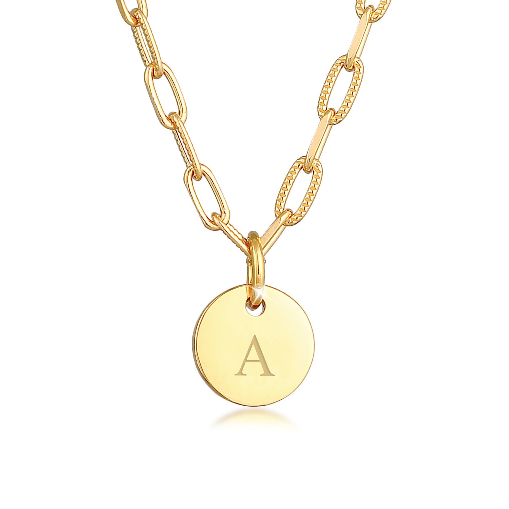 Gold - Elli | Gliederkette | Gravur Plättchen | 925 Sterling Silber vergoldet