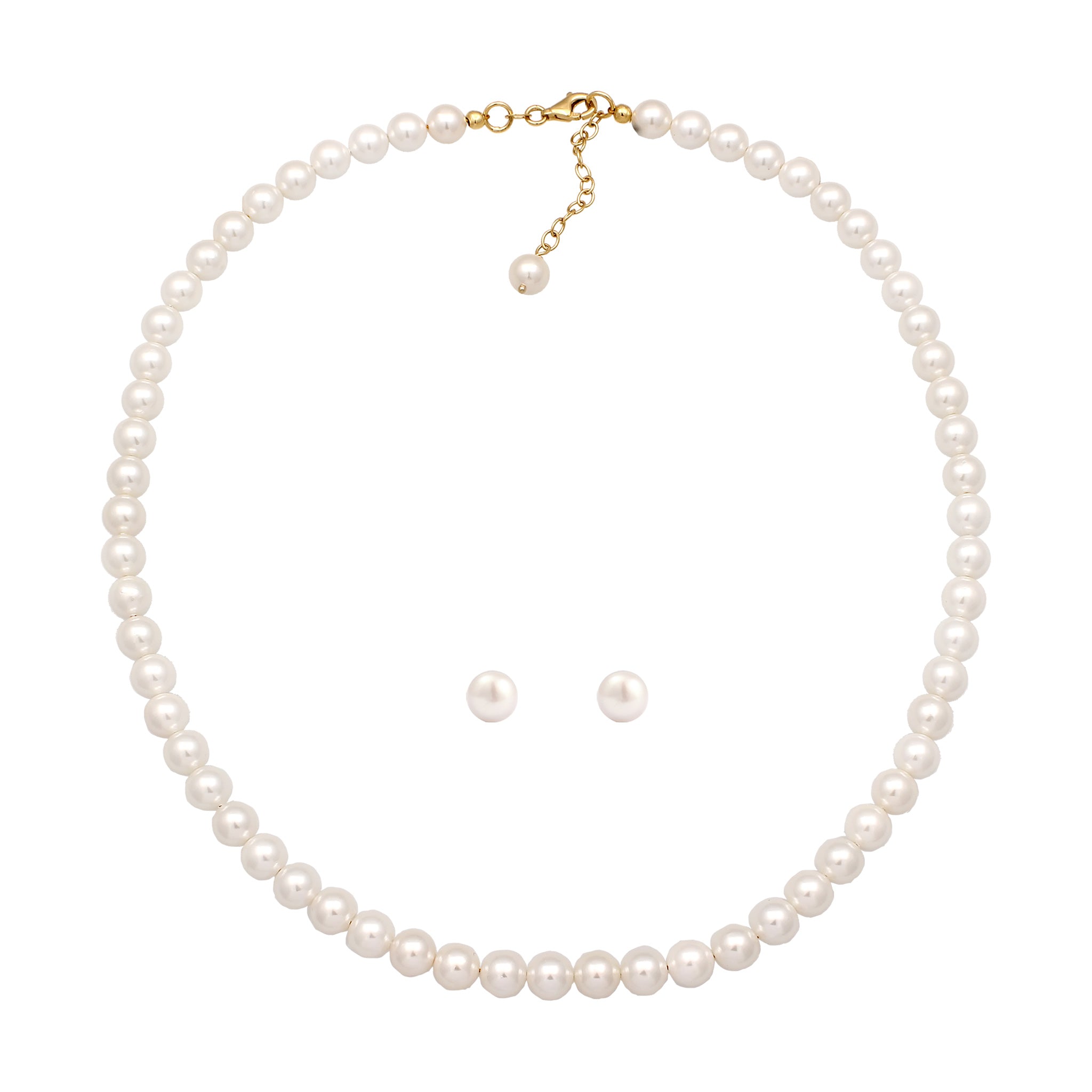 Weiß - Elli | Schmuckset | Süßwasserzuchtperlen (Weiß) | 925 Sterling Silber vergoldet