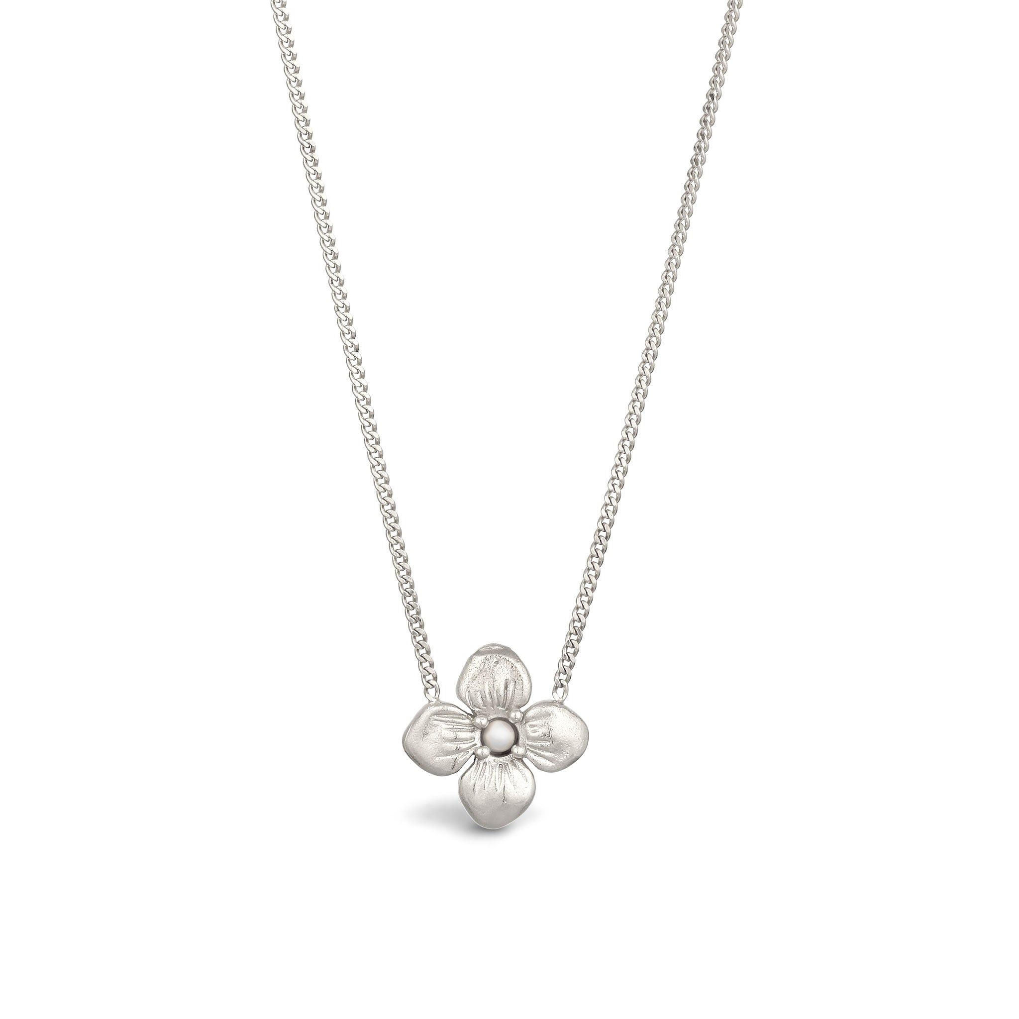 Silber - Elli | Halskette Blume | Synthetische Perle (Weiß) | 925 Sterling Silber