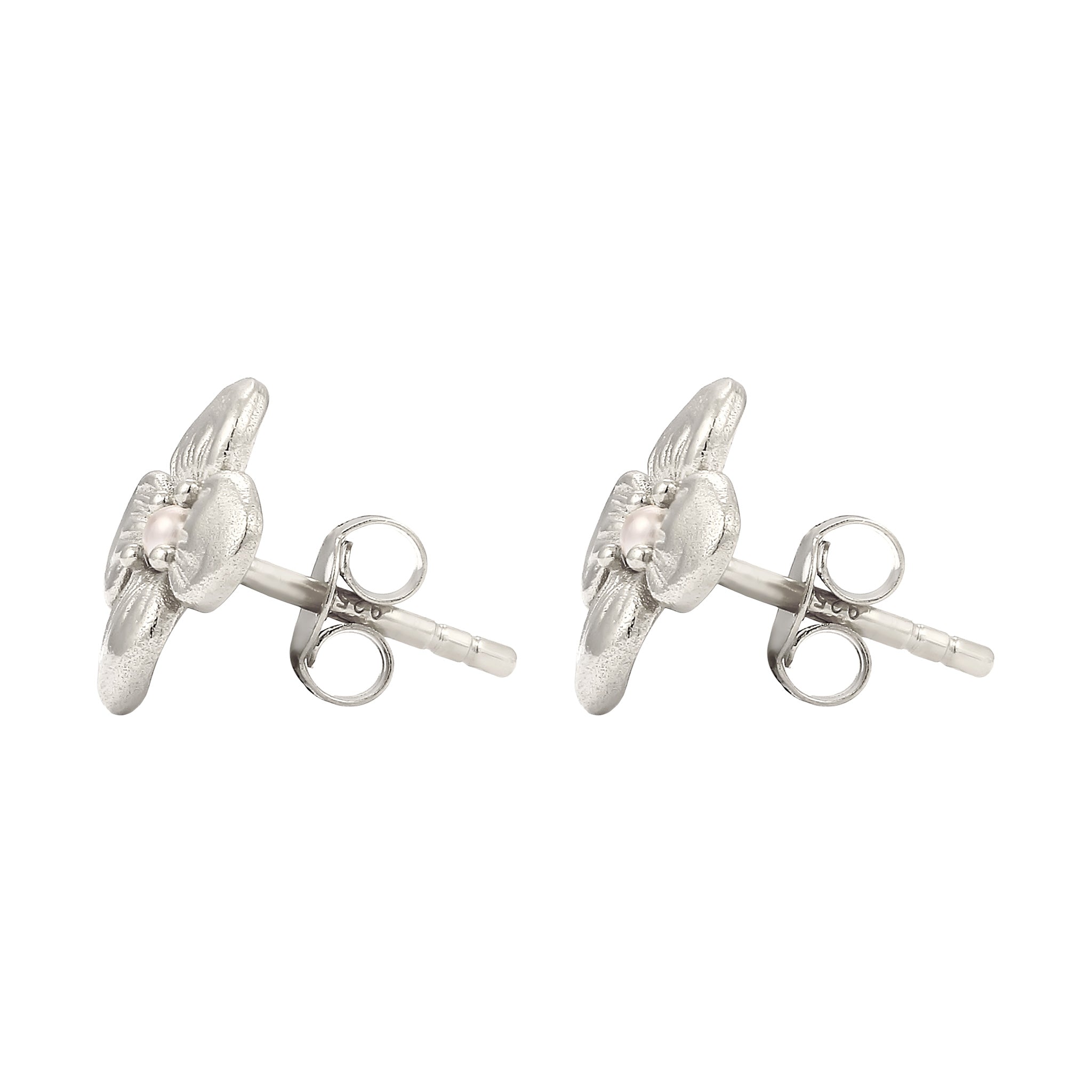 Silber - Elli | Ohrstecker Blume | Synthetische Perle (Weiß) | 925 Sterling Silber