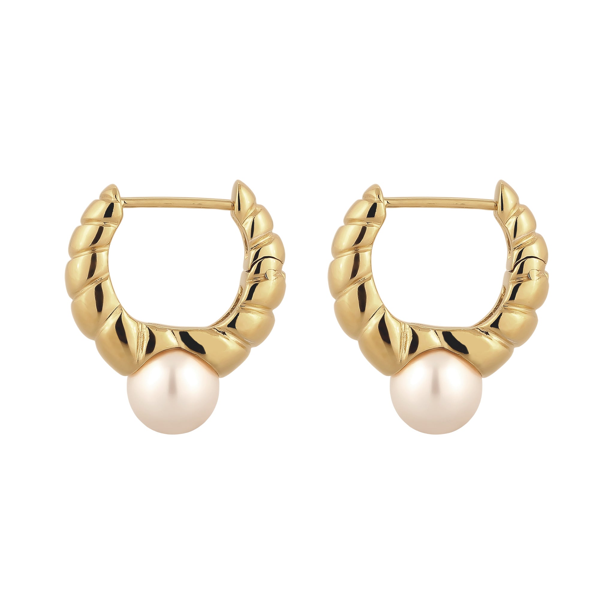 Gold - Elli | Creolen Twisted | mit Perlen von Swarovski® (Weiß) | 925 Sterling Silber vergoldet