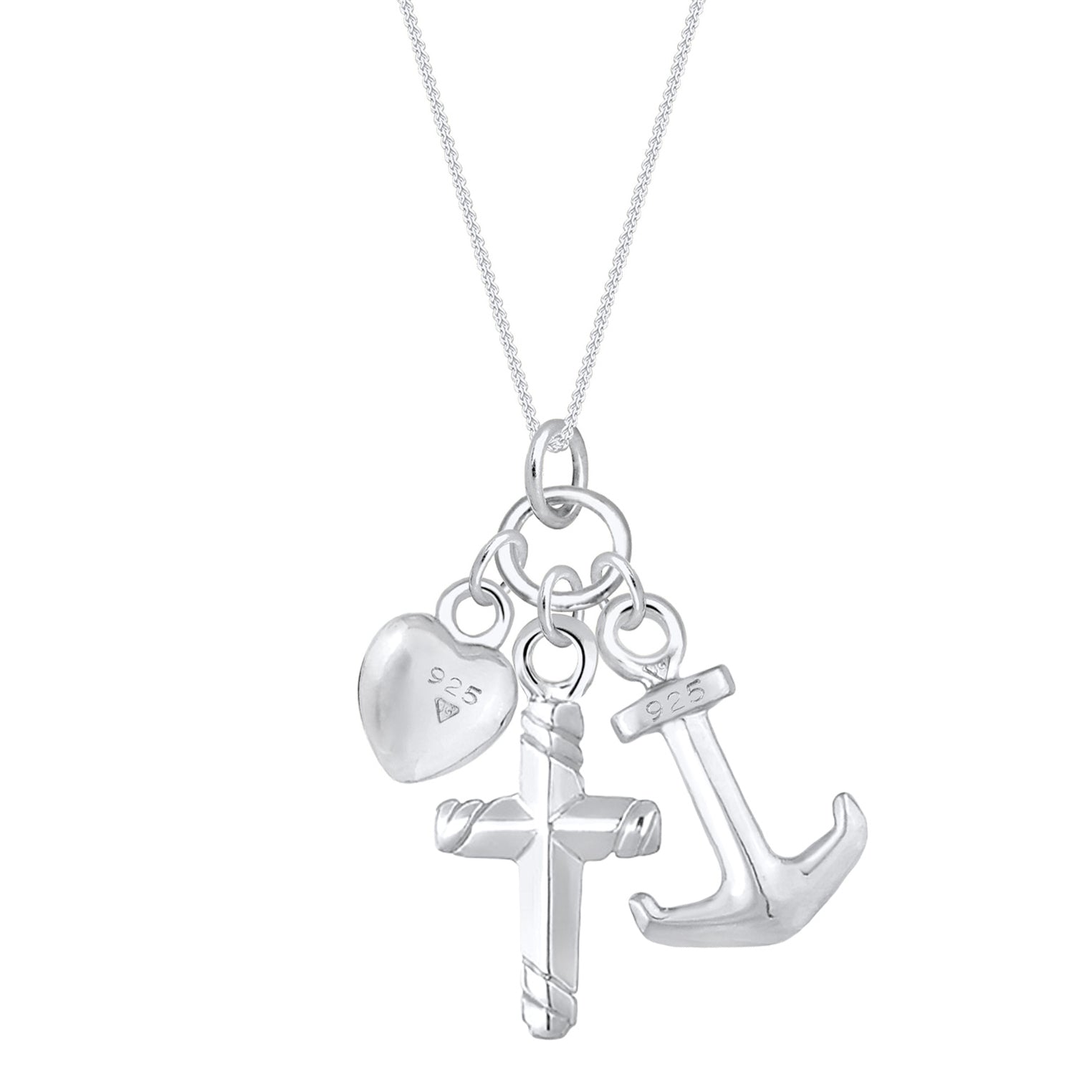 Silber - Elli | Halskette Anker Kreuz Herz | 925er Sterling Silber