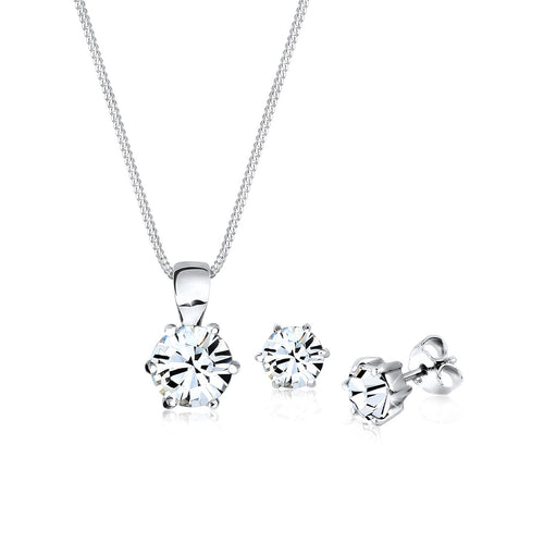 Weiß - Elli | Schmuckset Basic | Mit Kristallen von Swarovski® (Weiß) | 925er Sterling Silber