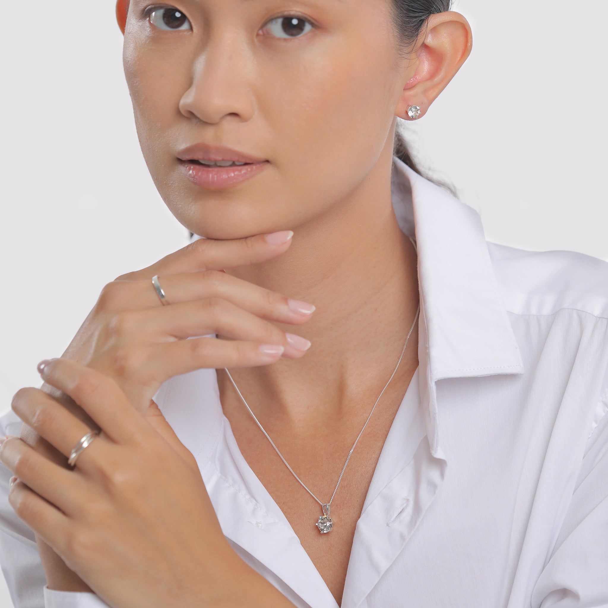 Weiß - Elli | Schmuckset Basic | Mit Kristallen von Swarovski® (Weiß) | 925er Sterling Silber