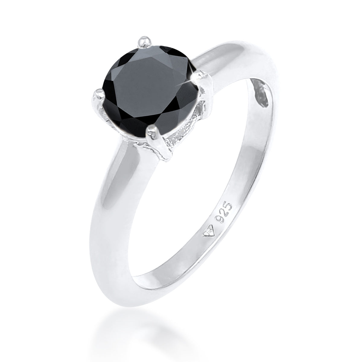 Schwarz - Elli | Solitär-Ring | Zirkonia ( Schwarz ) | 925er Sterling Silber