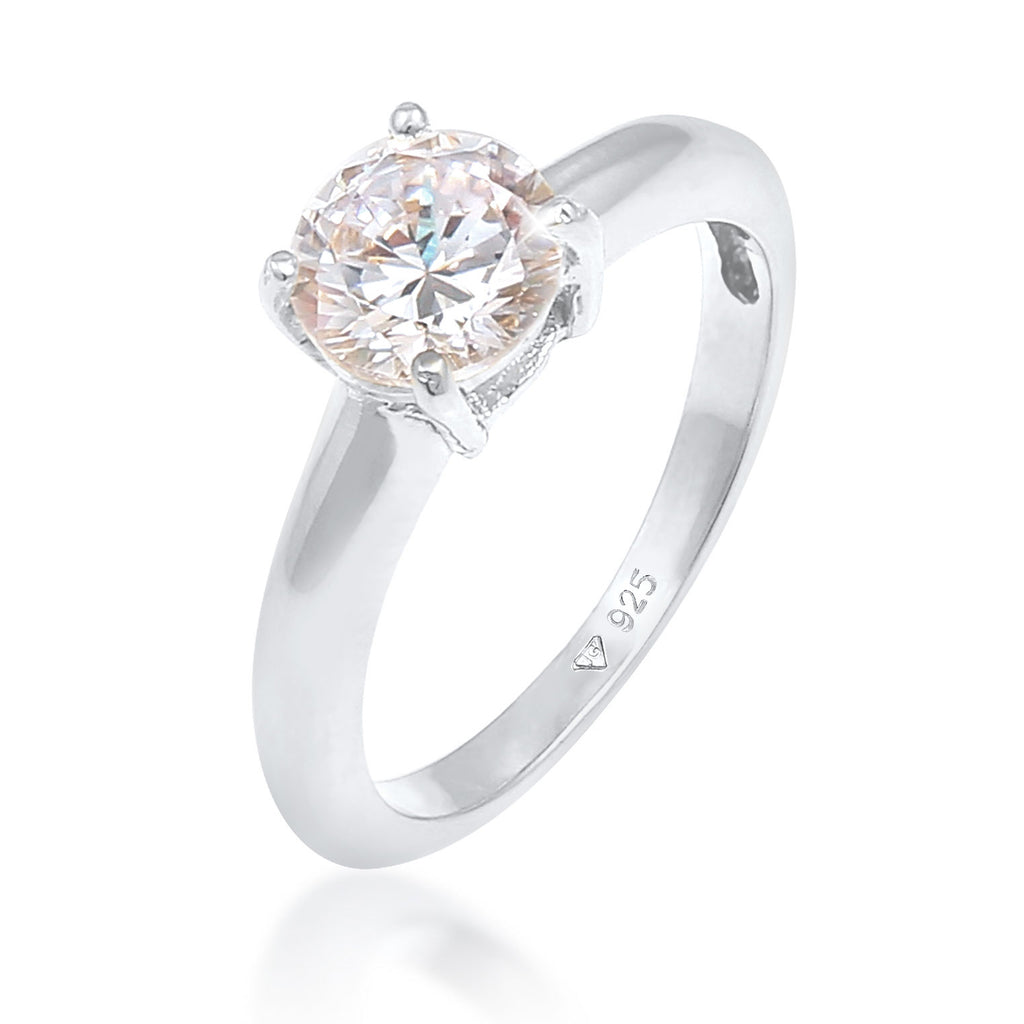 Silber - Elli | Solitär-Ring | Zirkonia ( Weiß ) | 925er Sterling Silber