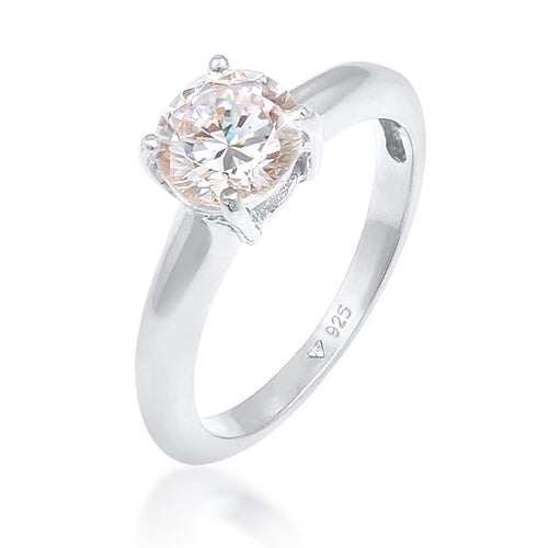 Silber - Elli | Solitär-Ring | Zirkonia ( Weiß ) | 925er Sterling Silber