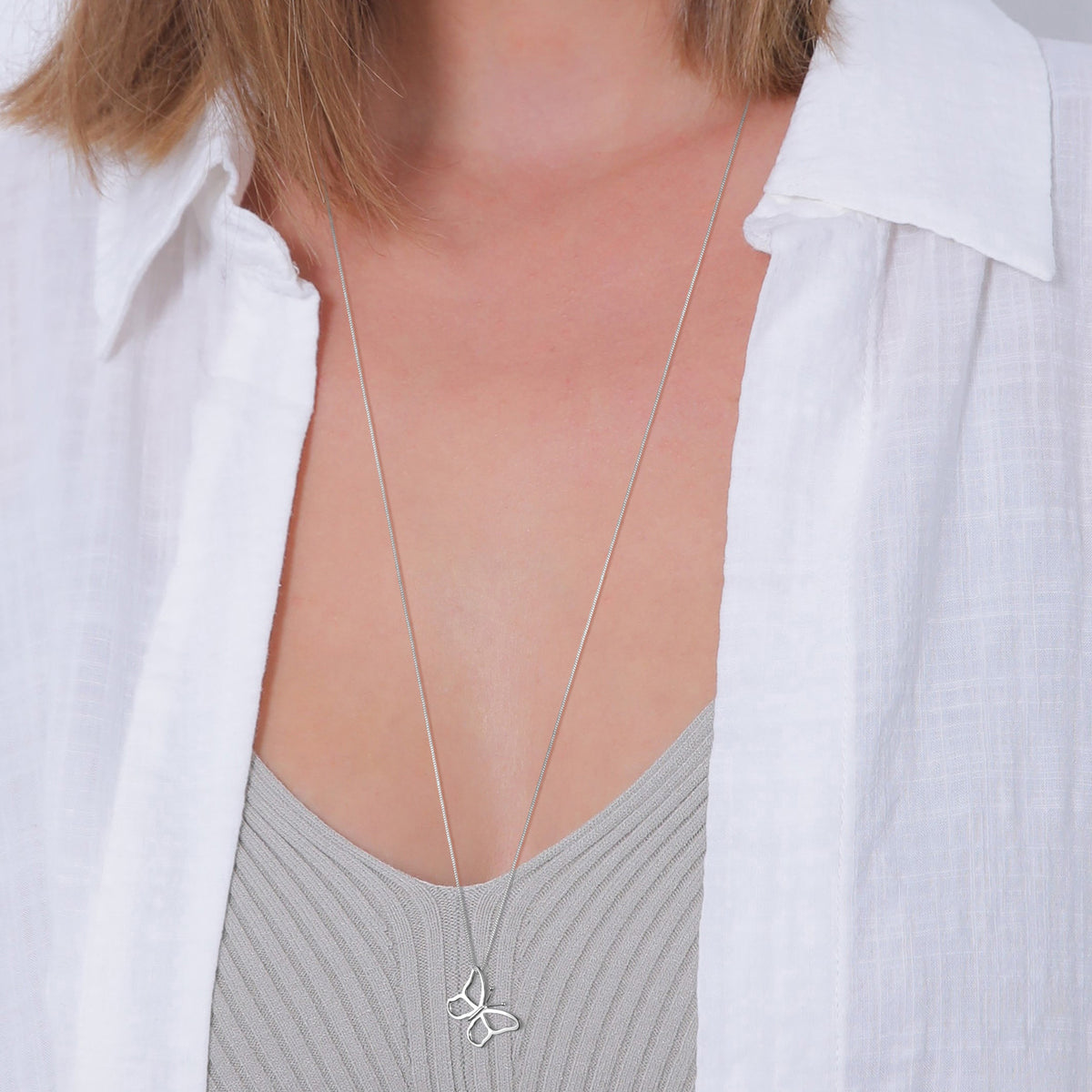 Silber - Elli | Lange Halskette Schmetterling | 925er Sterling Silber