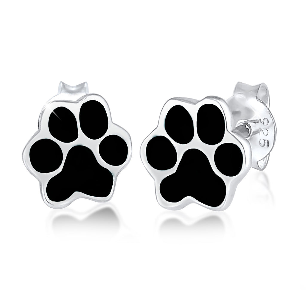 Schwarz - Elli | Ohrstecker Pfote | 925er Sterling Silber