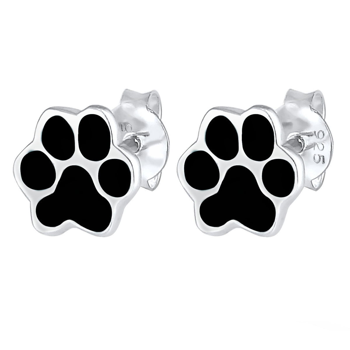 Schwarz - Elli | Ohrstecker Pfote | 925er Sterling Silber