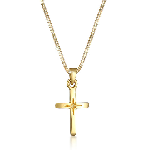 Gold - Elli | Halskette Kreuz Anhänger | 925 Sterling Silber vergoldet
