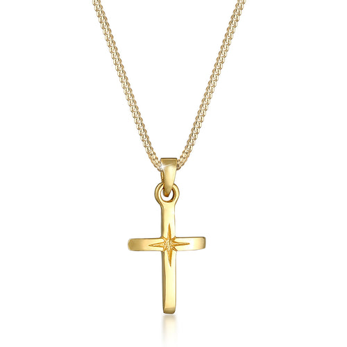 Gold - Elli | Halskette Kreuz Anhänger | 925 Sterling Silber vergoldet