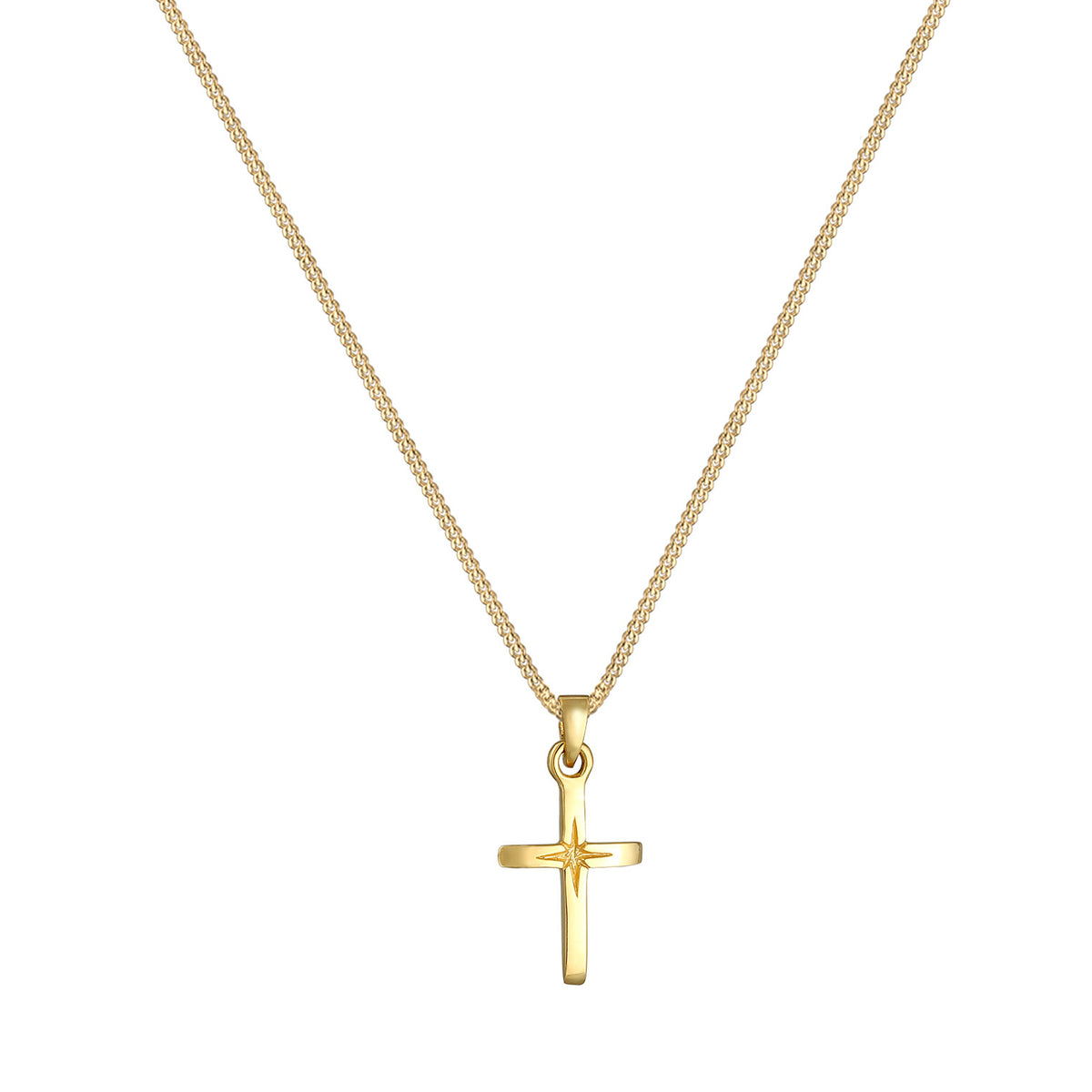 Gold - Elli | Halskette Kreuz Anhänger | 925 Sterling Silber vergoldet