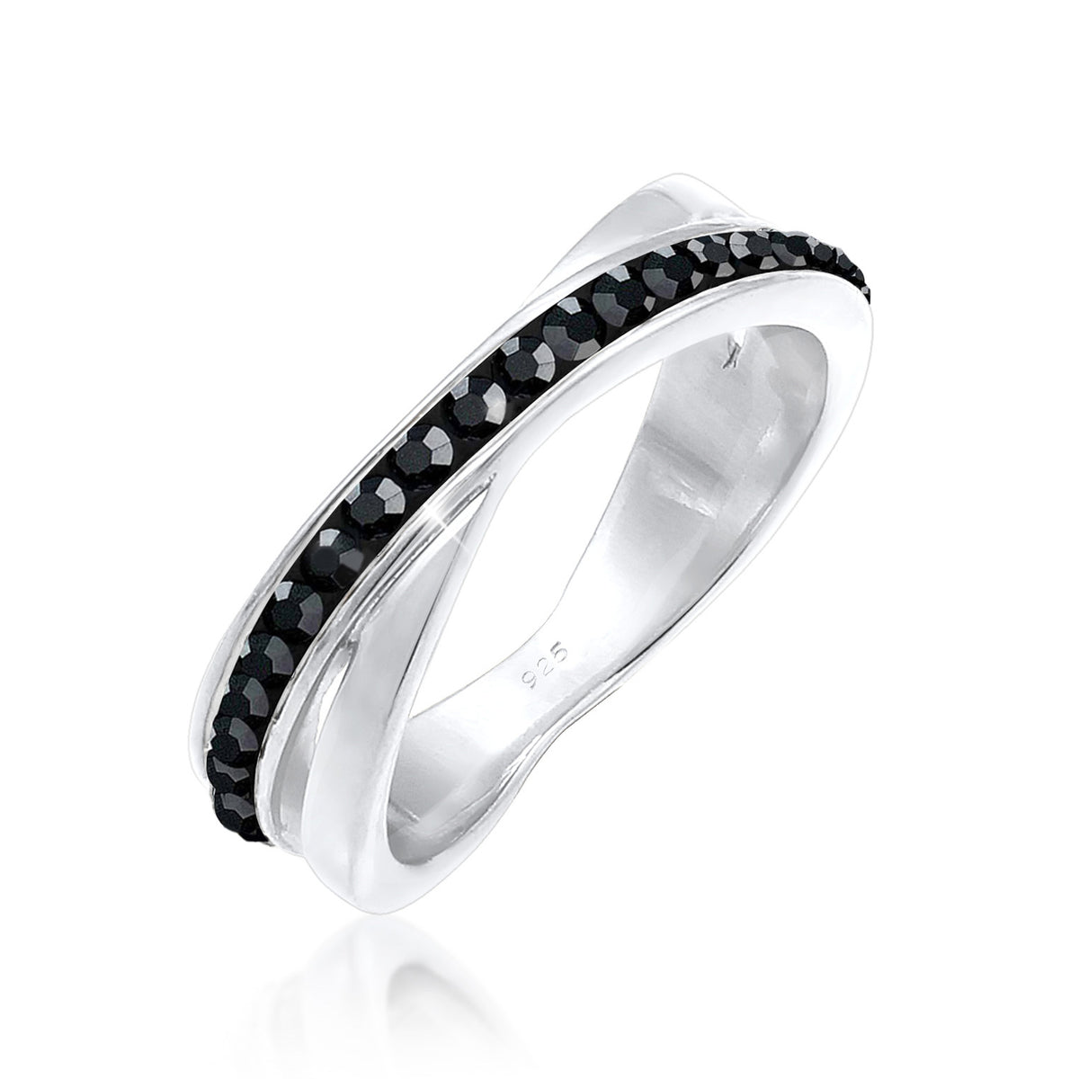 Silber - Elli | Wickelring | Kristall ( Schwarz ) | 925er Sterling Silber