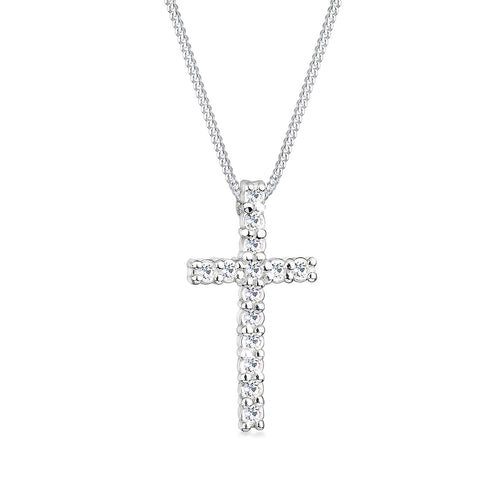 Silber - Elli | Halskette Kreuz | Mit Kristallen von Swarovski® (Weiß) | 925er Sterling Silber