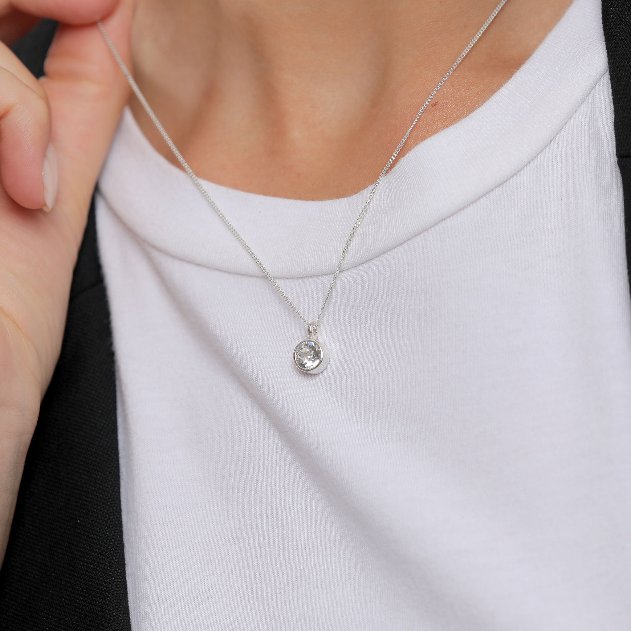 Silber - Elli | Halskette Solitär | Mit Kristallen von Swarovski® (Weiß) | 925er Sterling Silber