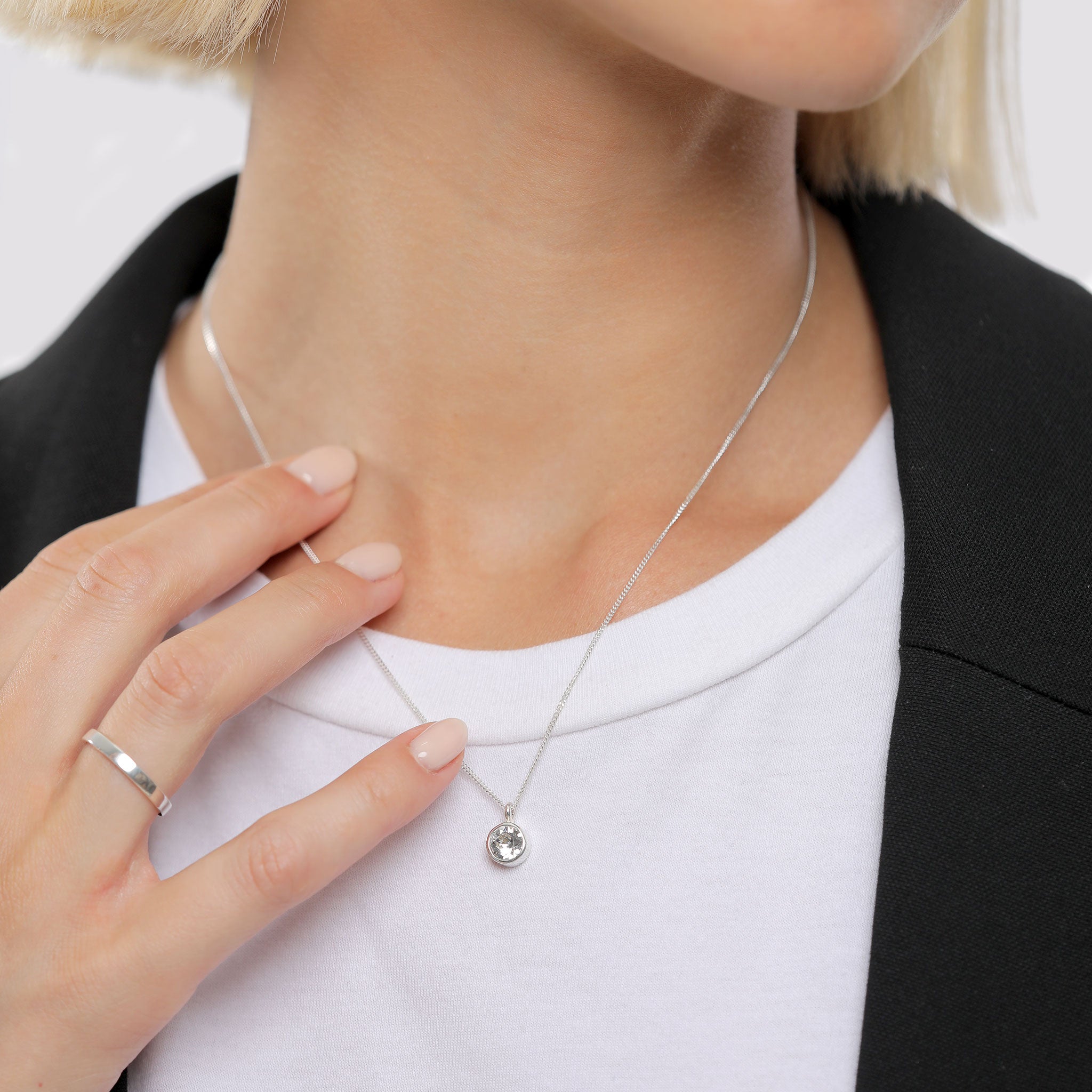 Silber - Elli | Halskette Solitär | Mit Kristallen von Swarovski® (Weiß) | 925er Sterling Silber