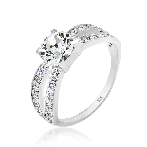 Silber - Elli | Solitär-Ring | Kristall ( Weiß ) | 925er Sterling Silber