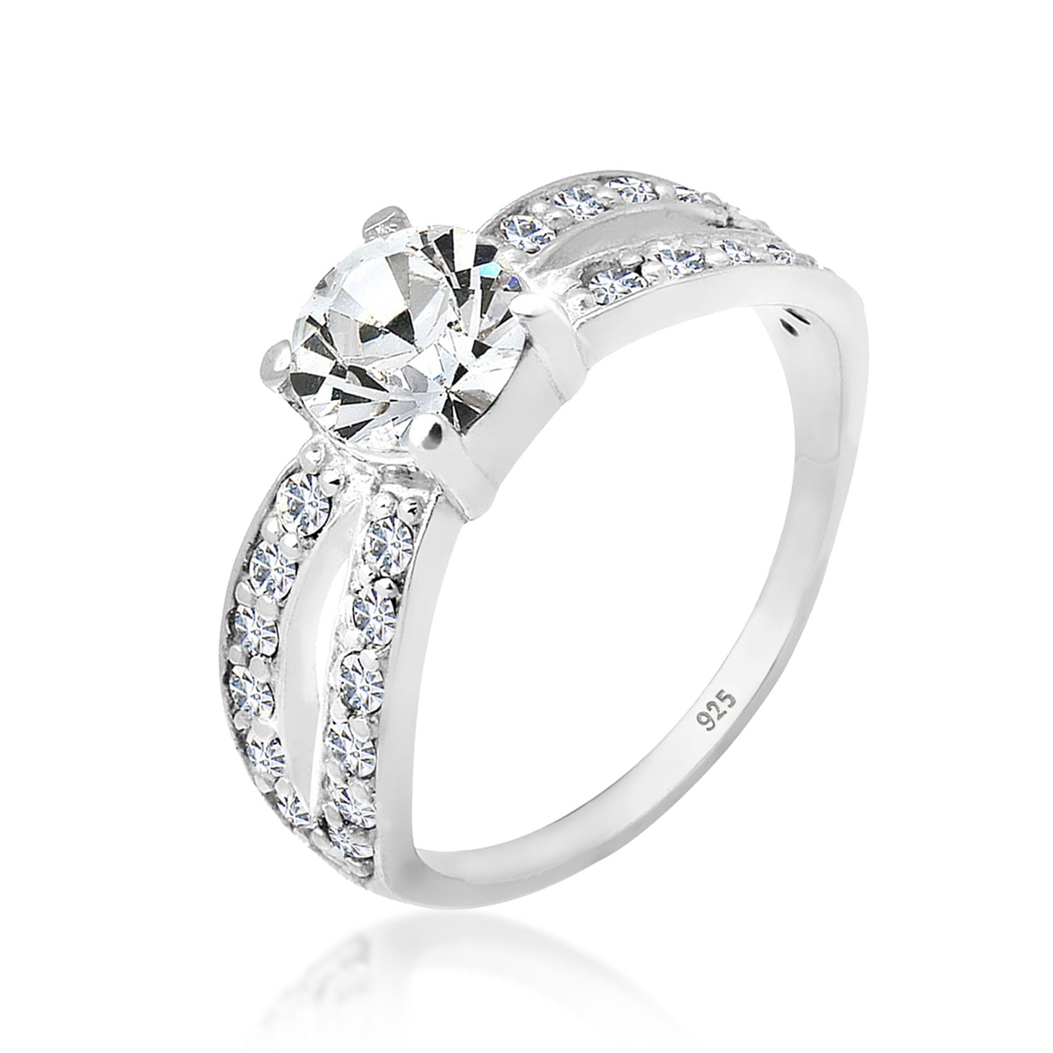 Silber - Elli | Solitär-Ring | Kristall ( Weiß ) | 925er Sterling Silber