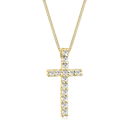Gold - Elli | Halskette Kreuz | Mit Kristallen von Swarovski® (Weiß) | 925 Sterling Silber vergoldet
