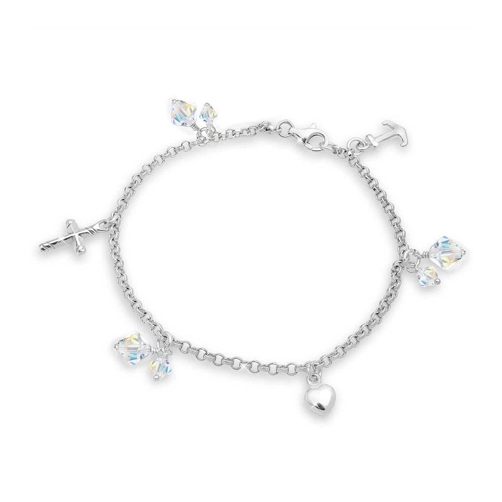 Silber - Elli | Bettelarmband Anker | Kristall ( Weiß ) | 925er Sterling Silber
