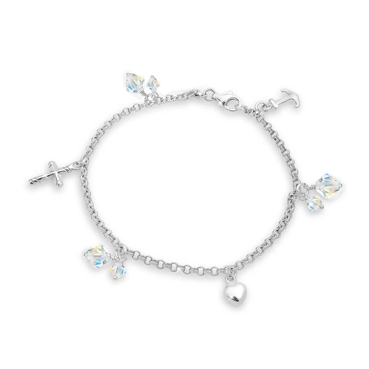 Silber - Elli | Bettelarmband Anker | Kristall ( Weiß ) | 925er Sterling Silber