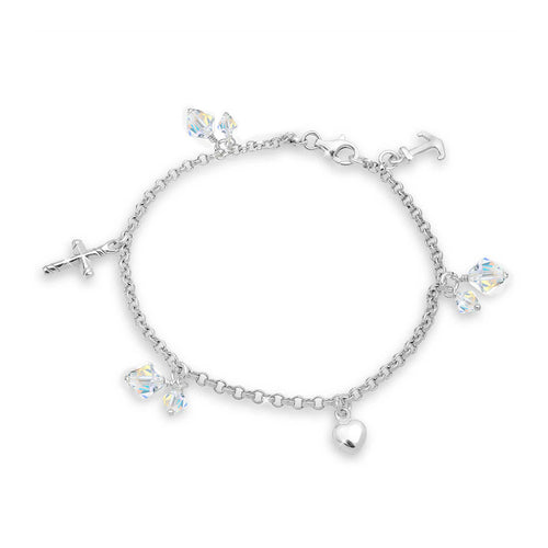 Silber - Elli | Bettelarmband Anker | Kristall ( Weiß ) | 925er Sterling Silber