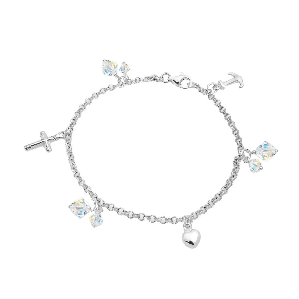 Silber - Elli | Bettelarmband Anker | Kristall ( Weiß ) | 925er Sterling Silber