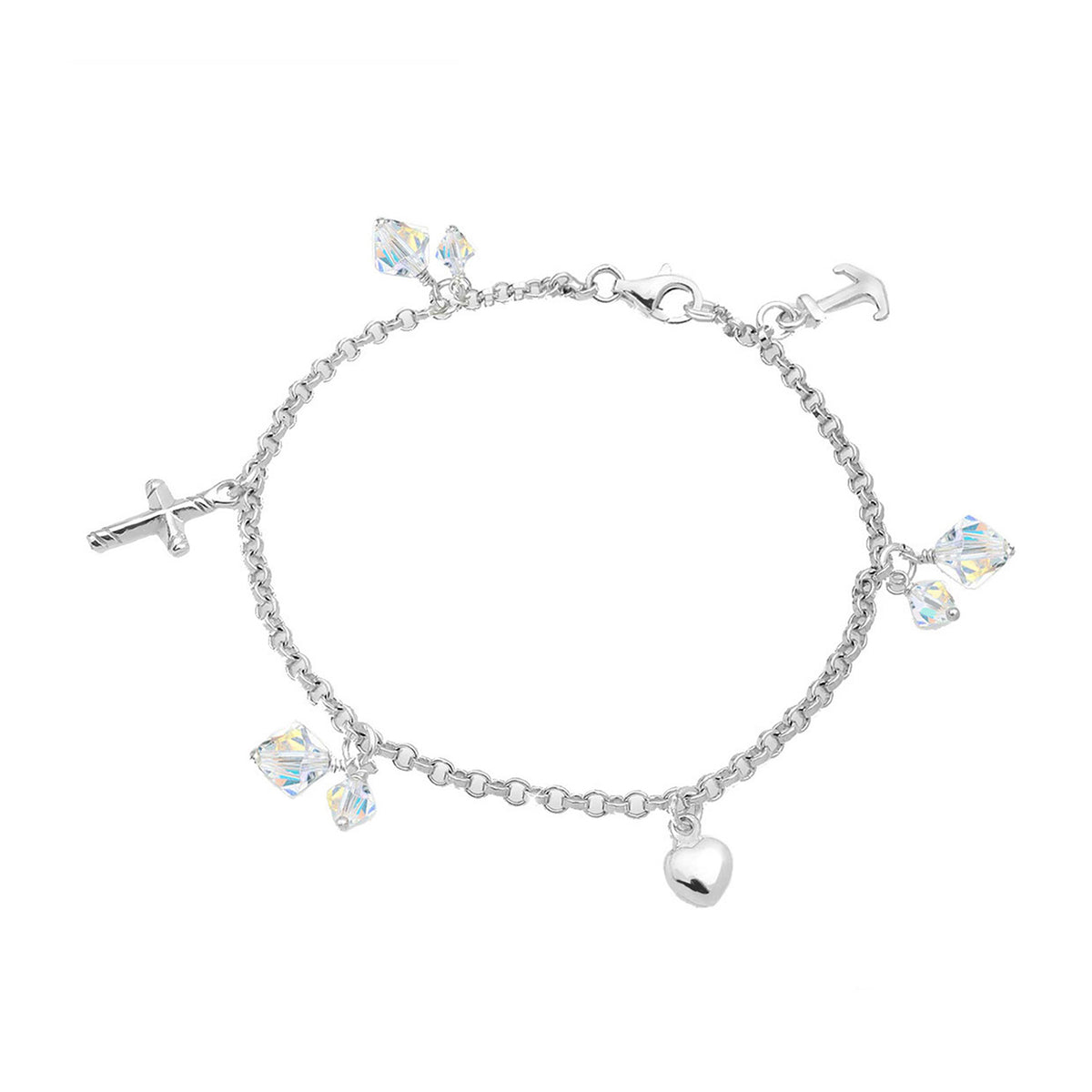 Silber - Elli | Bettelarmband Anker | Kristall ( Weiß ) | 925er Sterling Silber