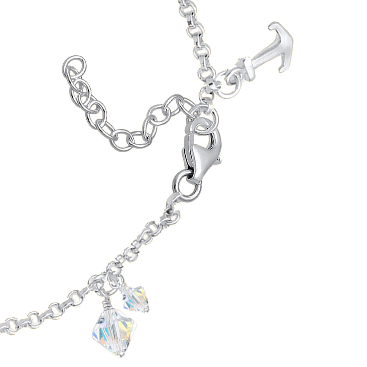 Silber - Elli | Bettelarmband Anker | Kristall ( Weiß ) | 925er Sterling Silber