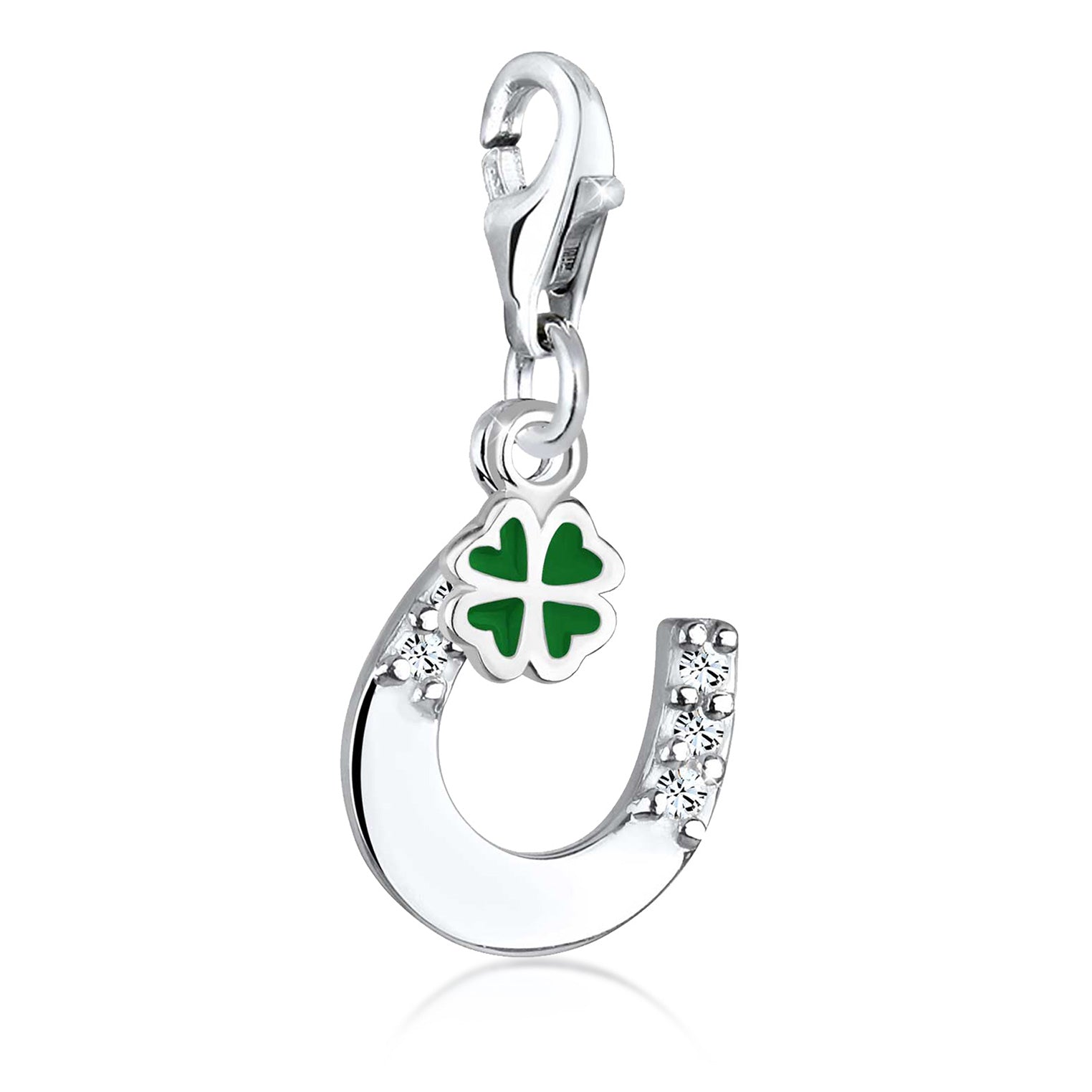Grün - Elli | Charm Hufeisen | Mit Kristallen von Swarovski® (Weiß) | 925er Sterling Silber