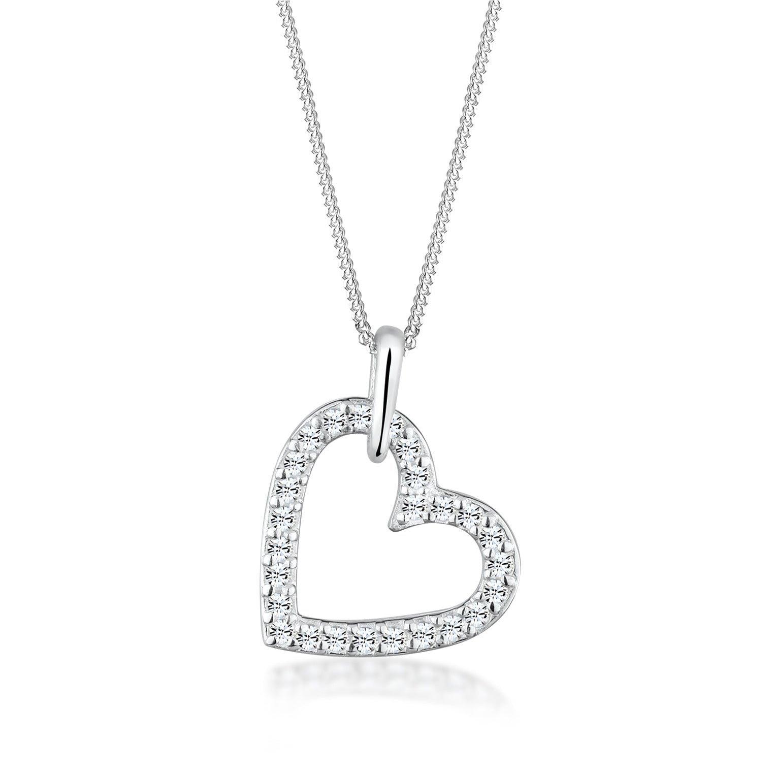 Weiß - Elli | Halskette Herz Funkelnd | Mit Kristallen von Swarovski® (Weiß) | 925er Sterling Silber