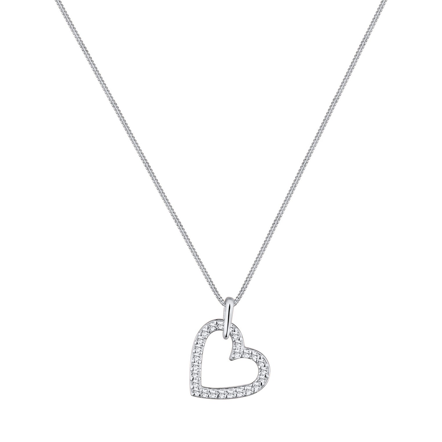 Weiß - Elli | Halskette Herz | Kristall ( Weiß ) | 925er Sterling Silber