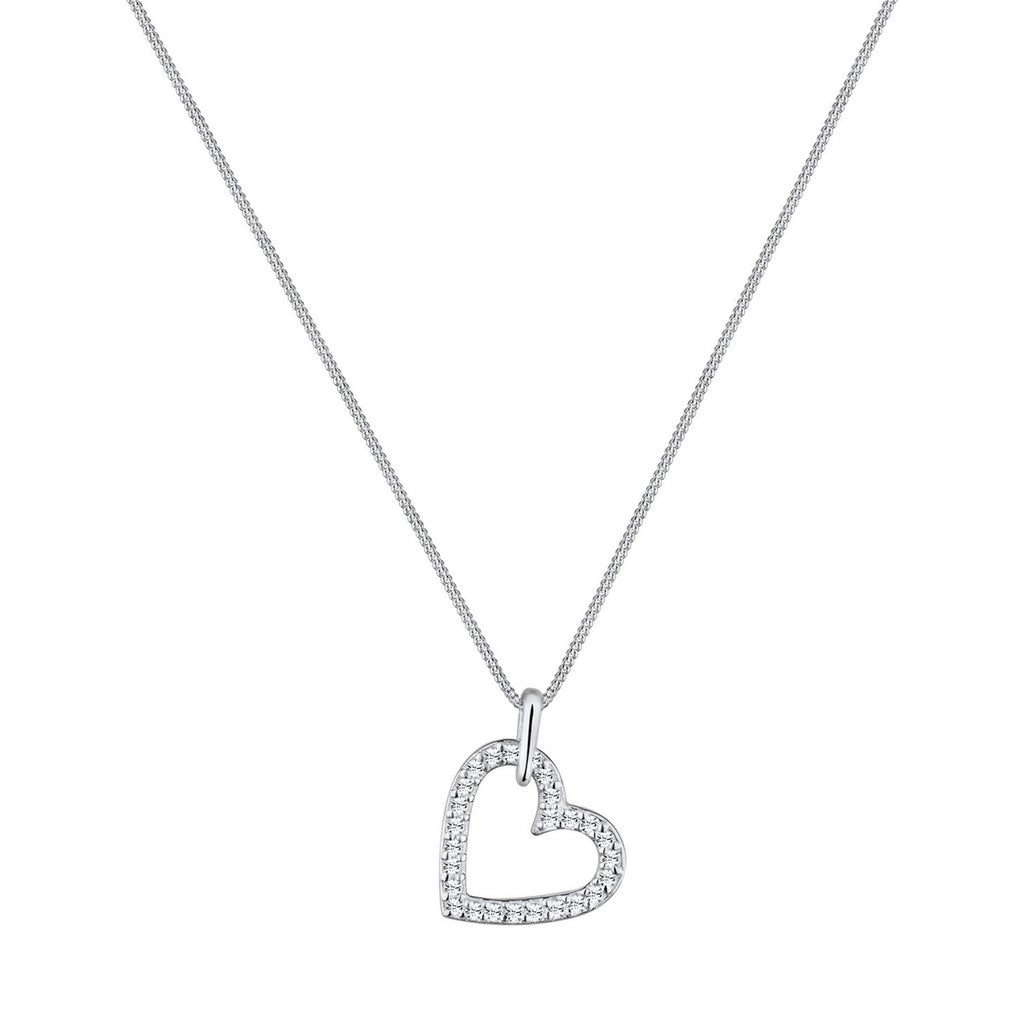 Weiß - Elli | Halskette Herz Funkelnd | Mit Kristallen von Swarovski® (Weiß) | 925er Sterling Silber